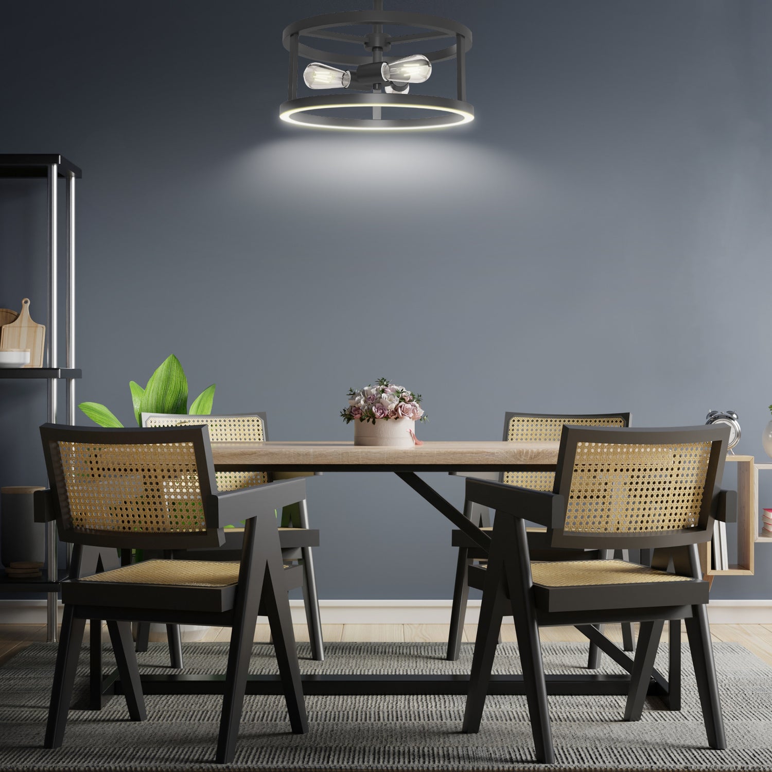 Katalyst Collection LED Semi Flush Decorative Ceiling Light Fixture Matte Black