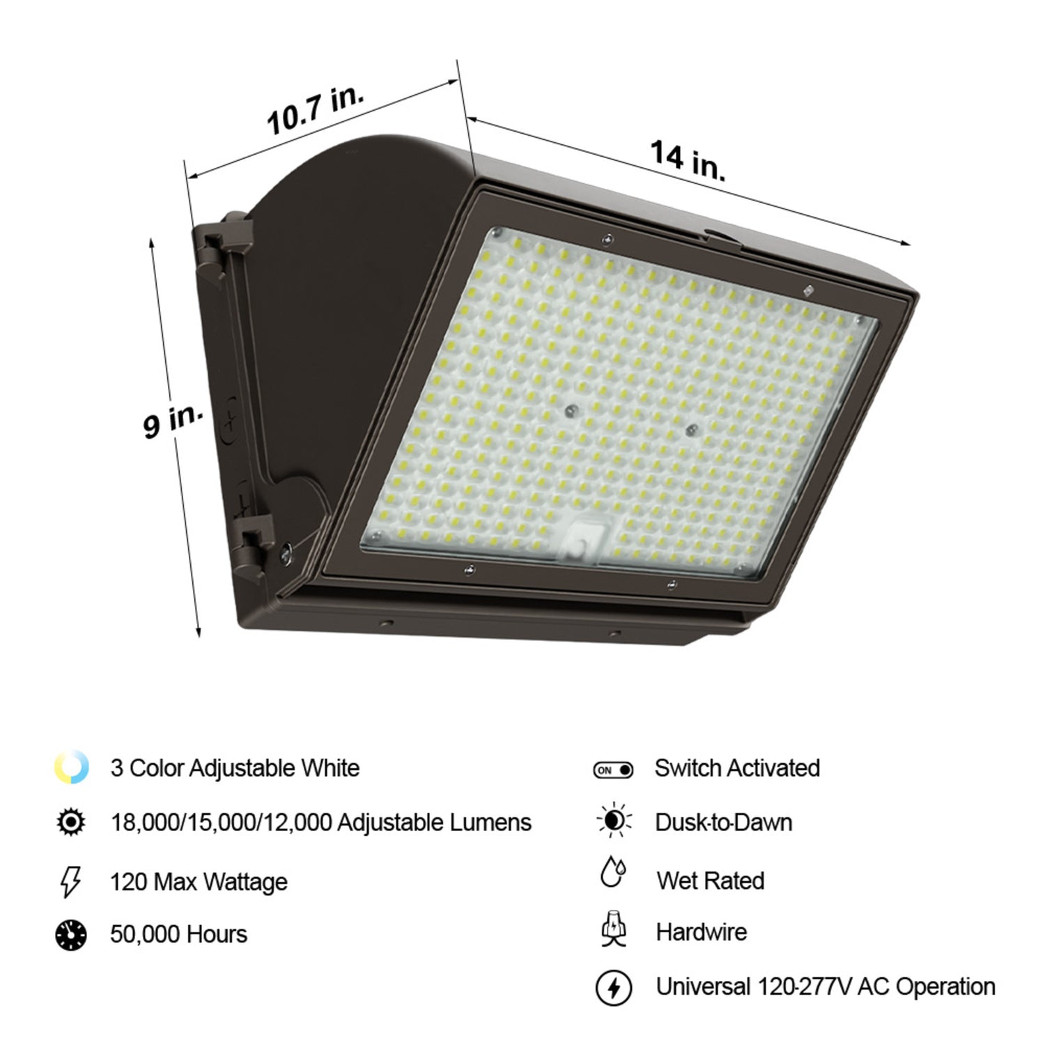 18,000 Max Selectable Lumen 3CCT Adjustable White Beam Angle Adjustable Bronze Wall Pack Light