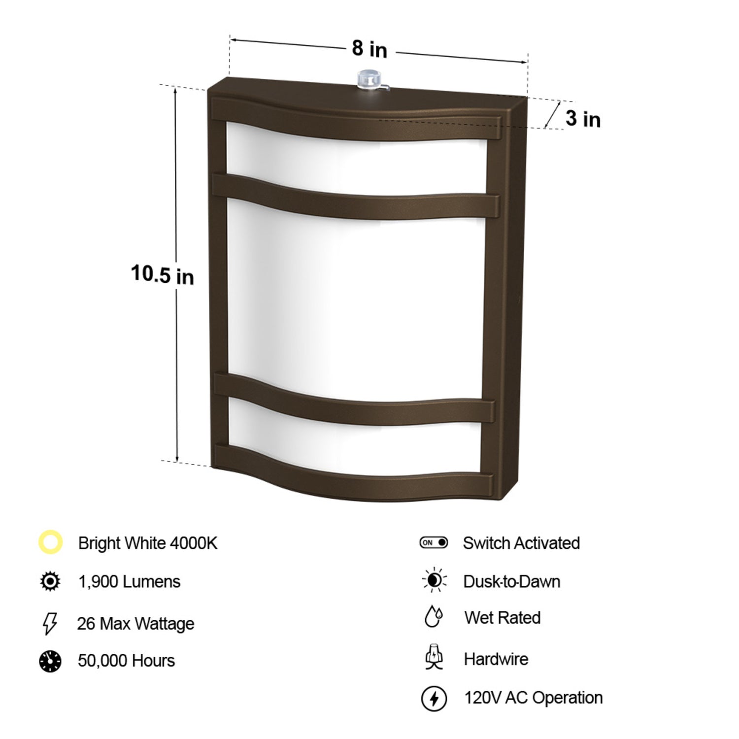1900 Lumen Bright White (4000K) Dusk to Dawn Decorative Wall Light, Bronze