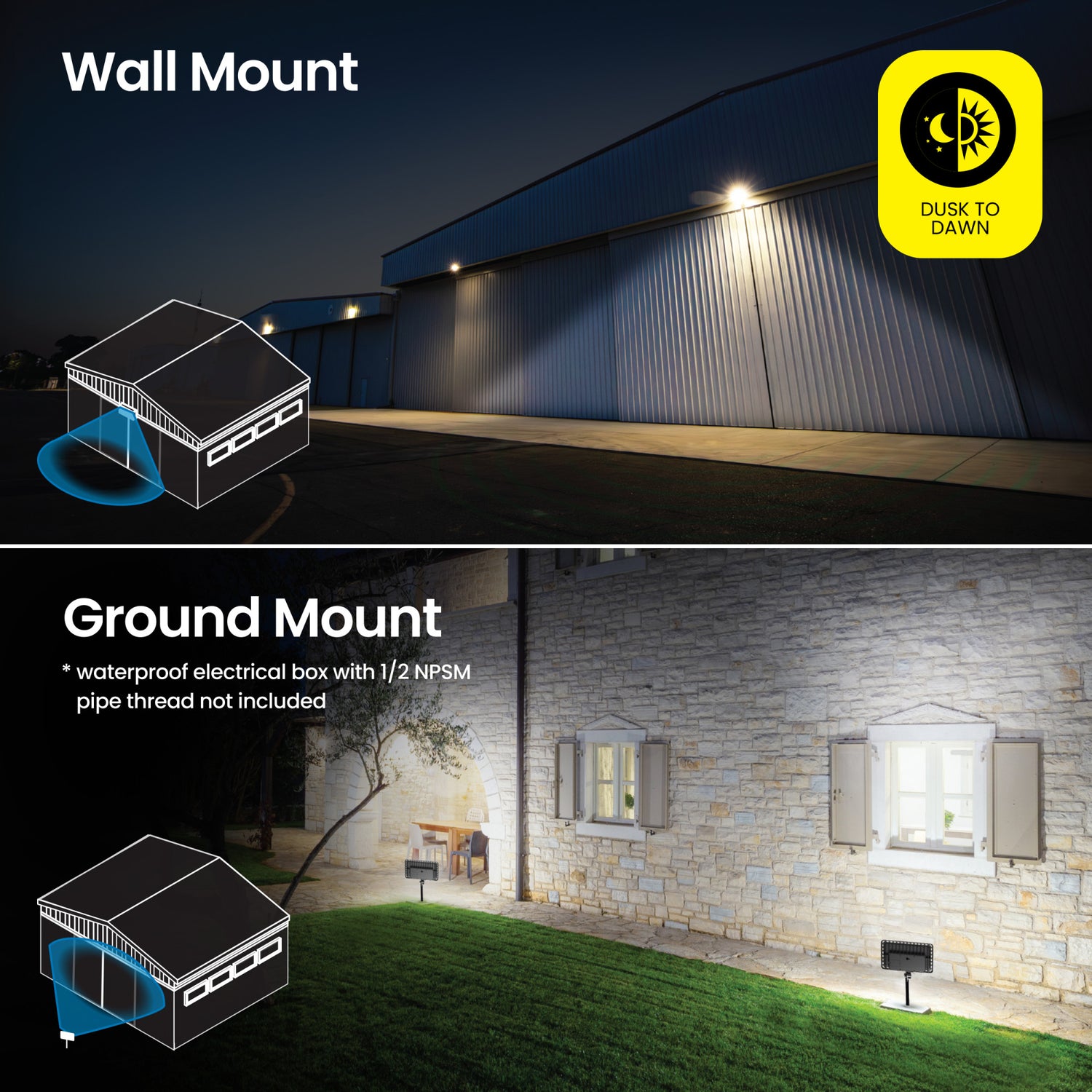 3000/2000/1000 Lumens Bright White (4000K) Commercial Flood Light, Bronze