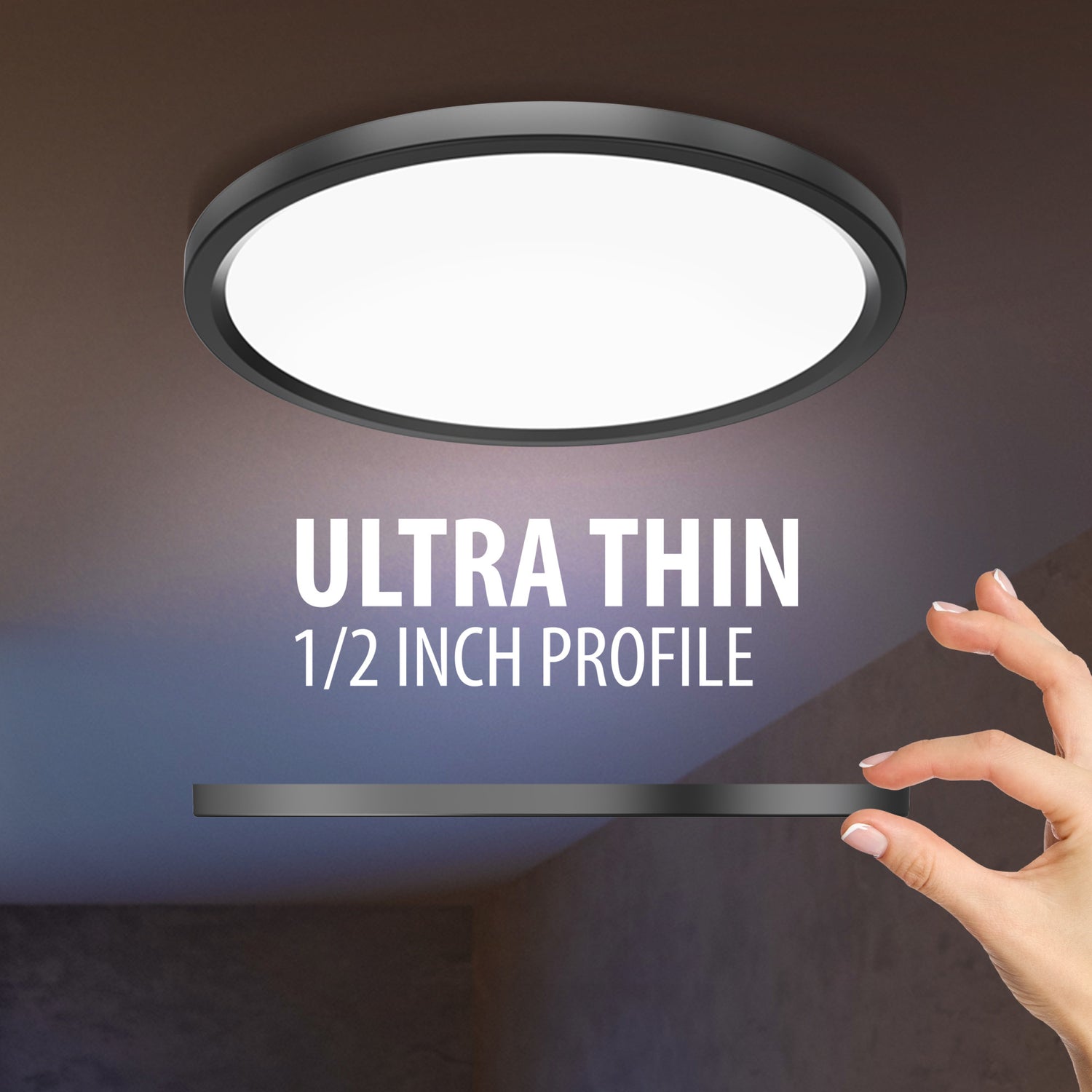 11 in. 13.7W (75W Replacement) Selectable White Round Black LED Flat Panel Ceiling Light (2-Pack)