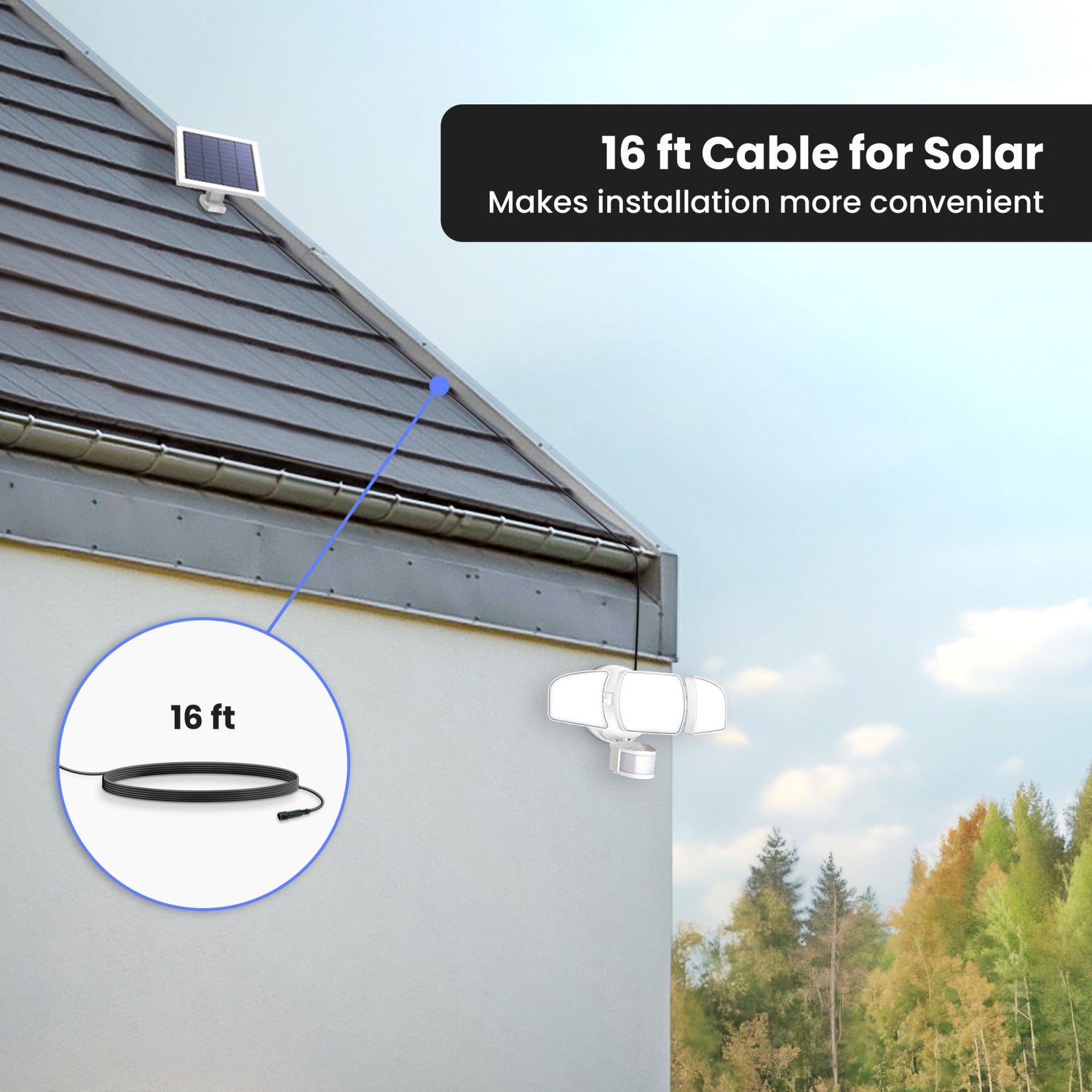 13 in. Daylight White (5000K) White Triple Head LED Solar Security Flood Lights with Motion Sensor