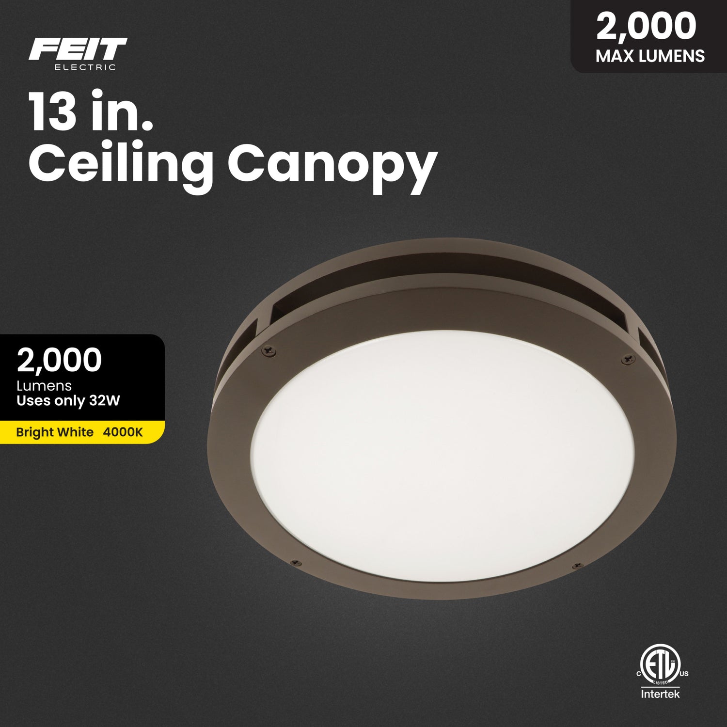 2000 Lumens Bright White (4000K) Ceiling Canopy Light, Bronze