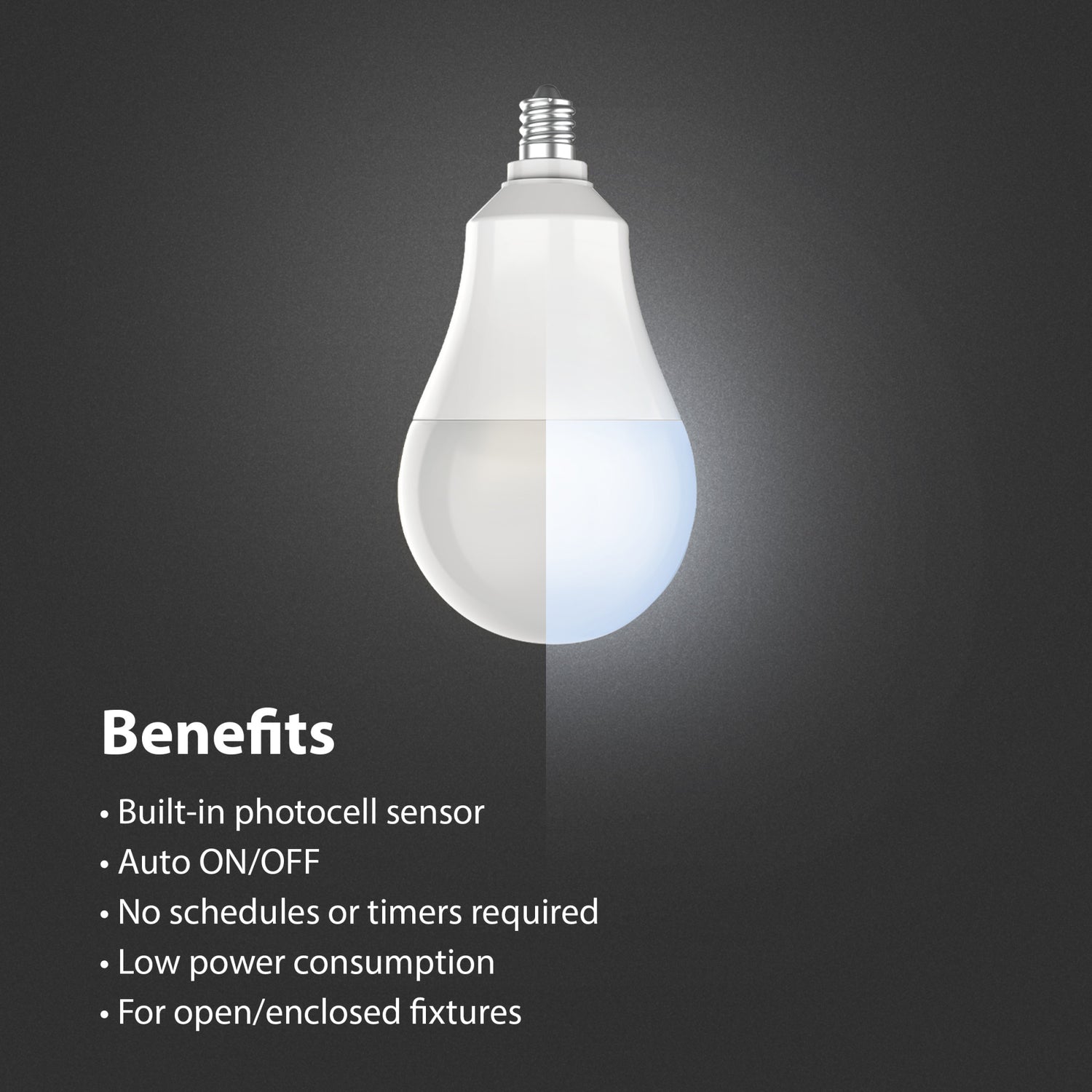 8.8W (60W Equivalent) Daylight (5000K) E12 Candelabra Base A19 Dusk to Dawn Outdoor LED Light Bulb