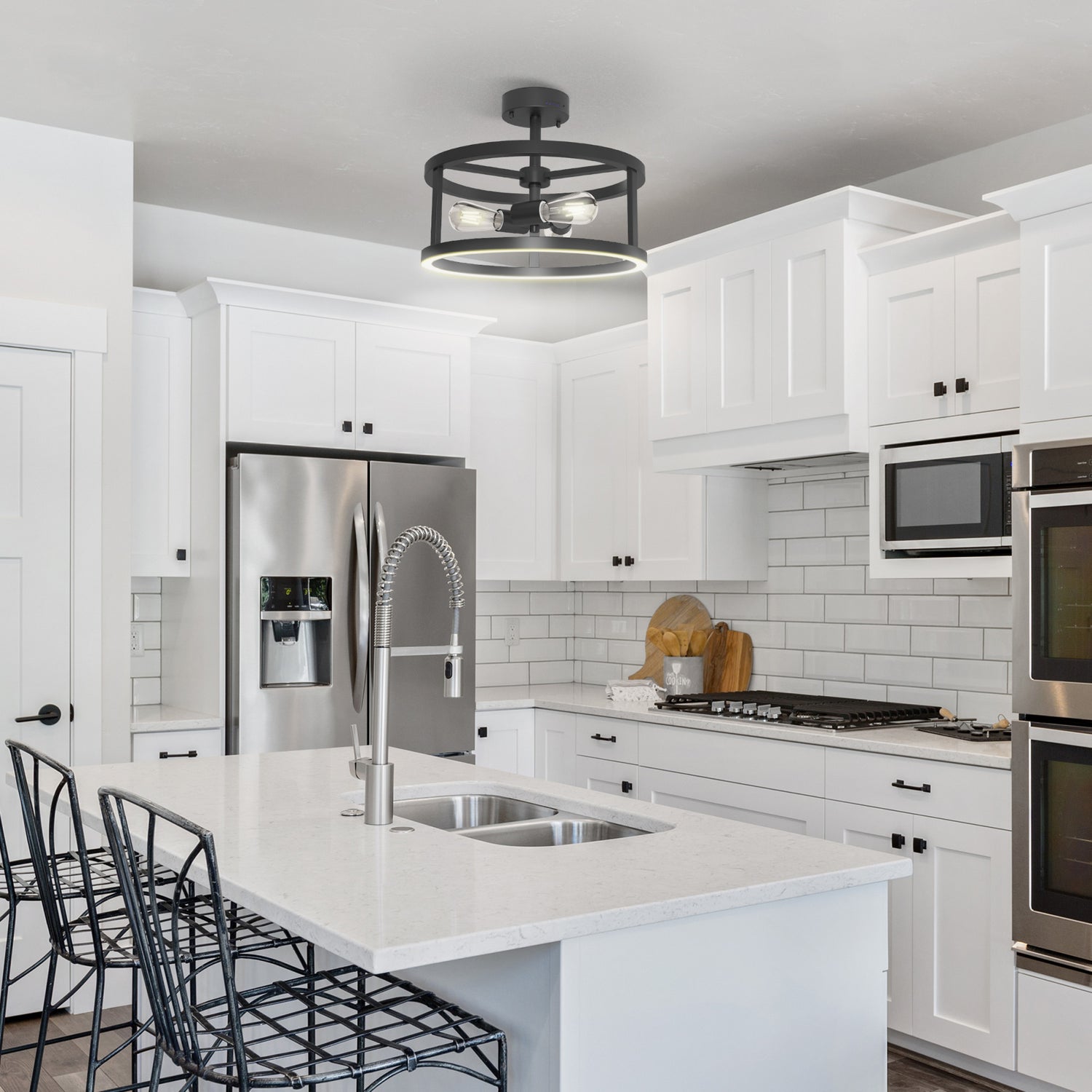 Katalyst Collection LED Semi Flush Decorative Ceiling Light Fixture Matte Black