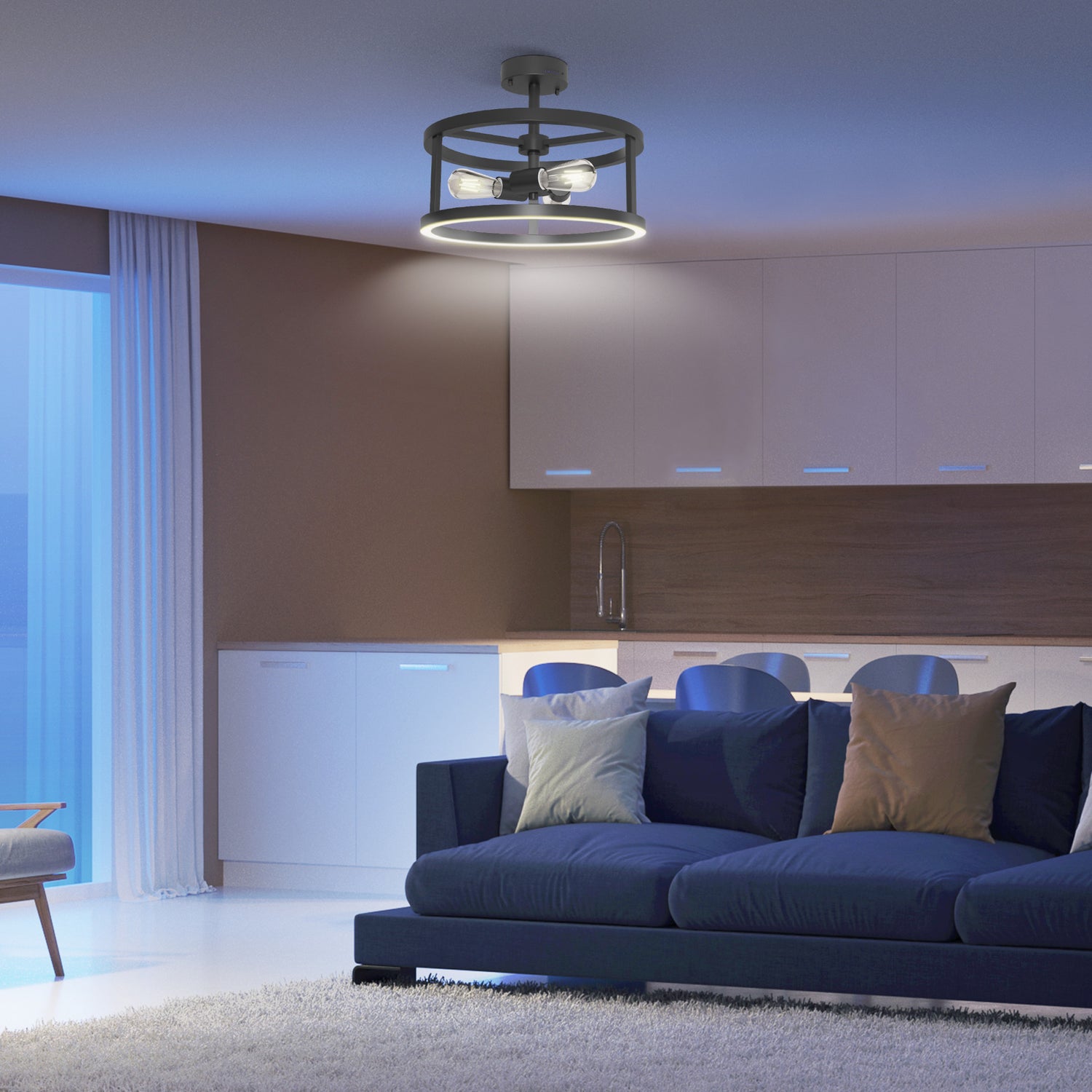 Katalyst Collection LED Semi Flush Decorative Ceiling Light Fixture Matte Black