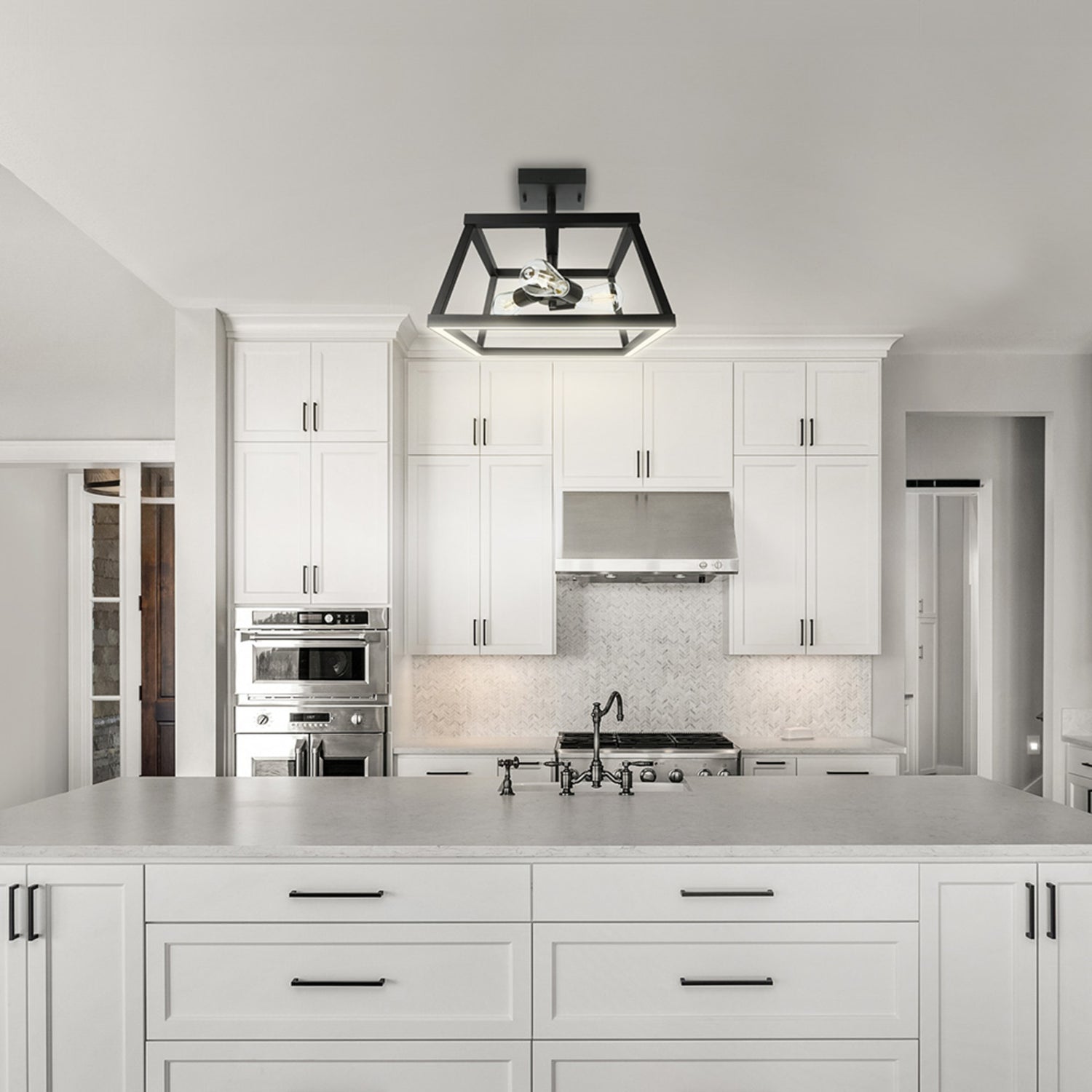 Katalyst Collection 15 in. Decorative 3-Light Trapezoid Semi-Flush Mount