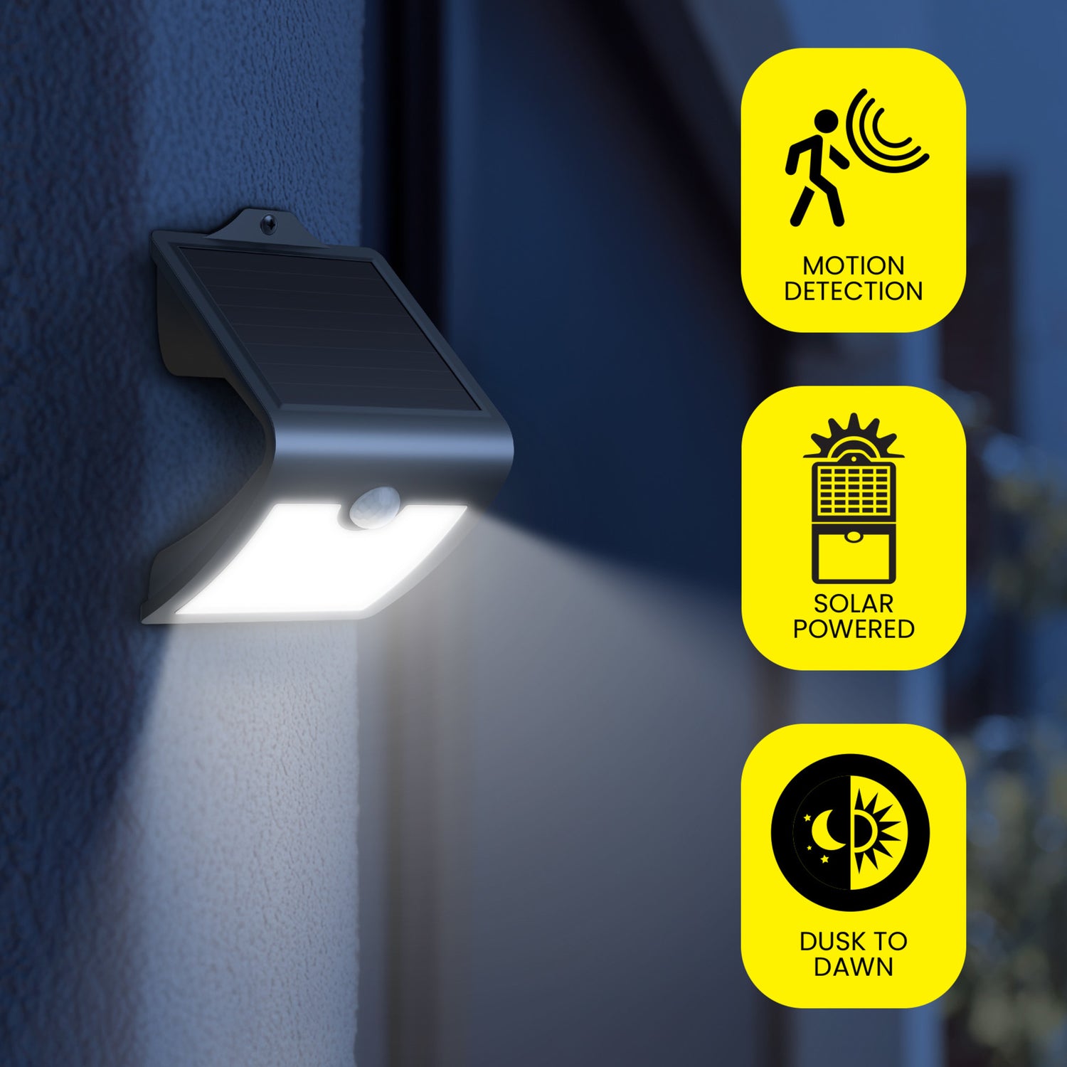 Black V-Shape Solar Powered LED Security Light with Dusk to Dawn and Motion Sensor in Daylight (5000K)