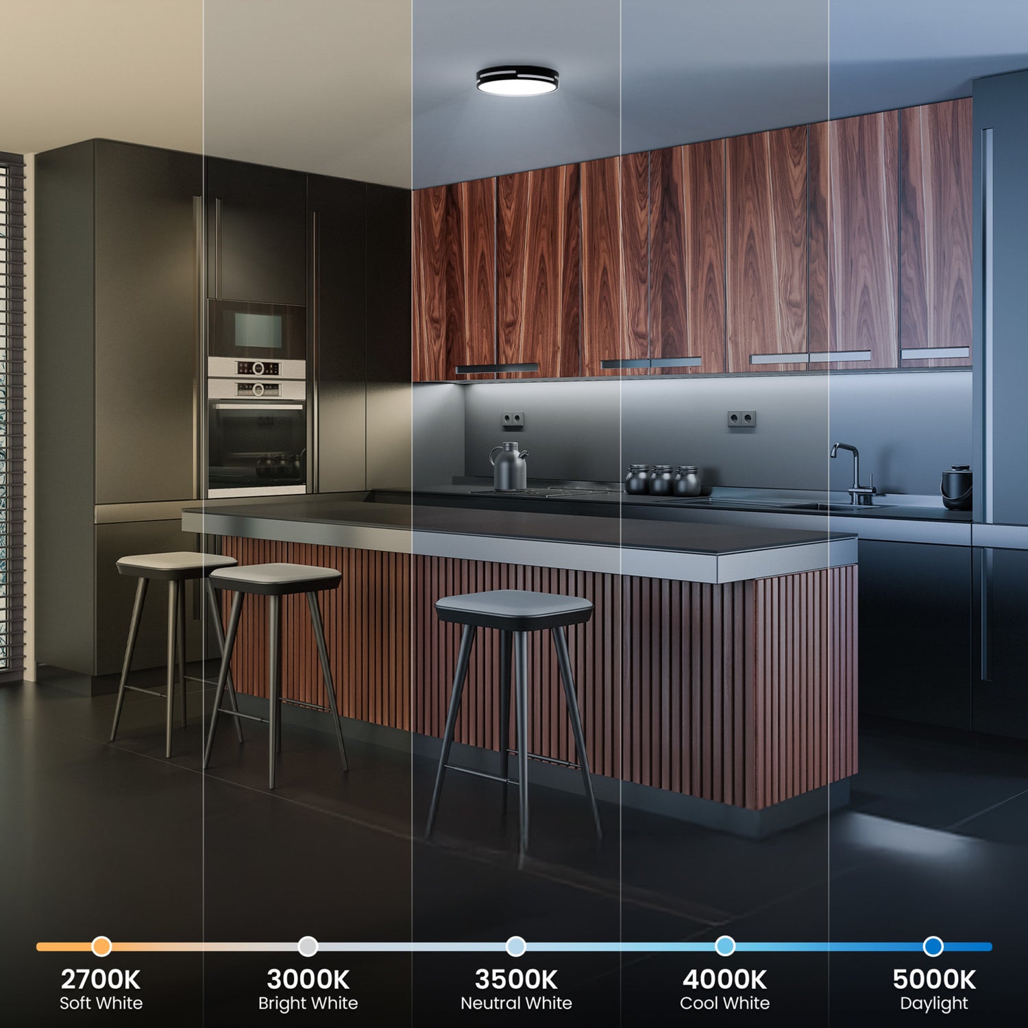 14 in. Dimmable Adjustable White LED Ceiling Fixture with Motion Night Light, Matte Black