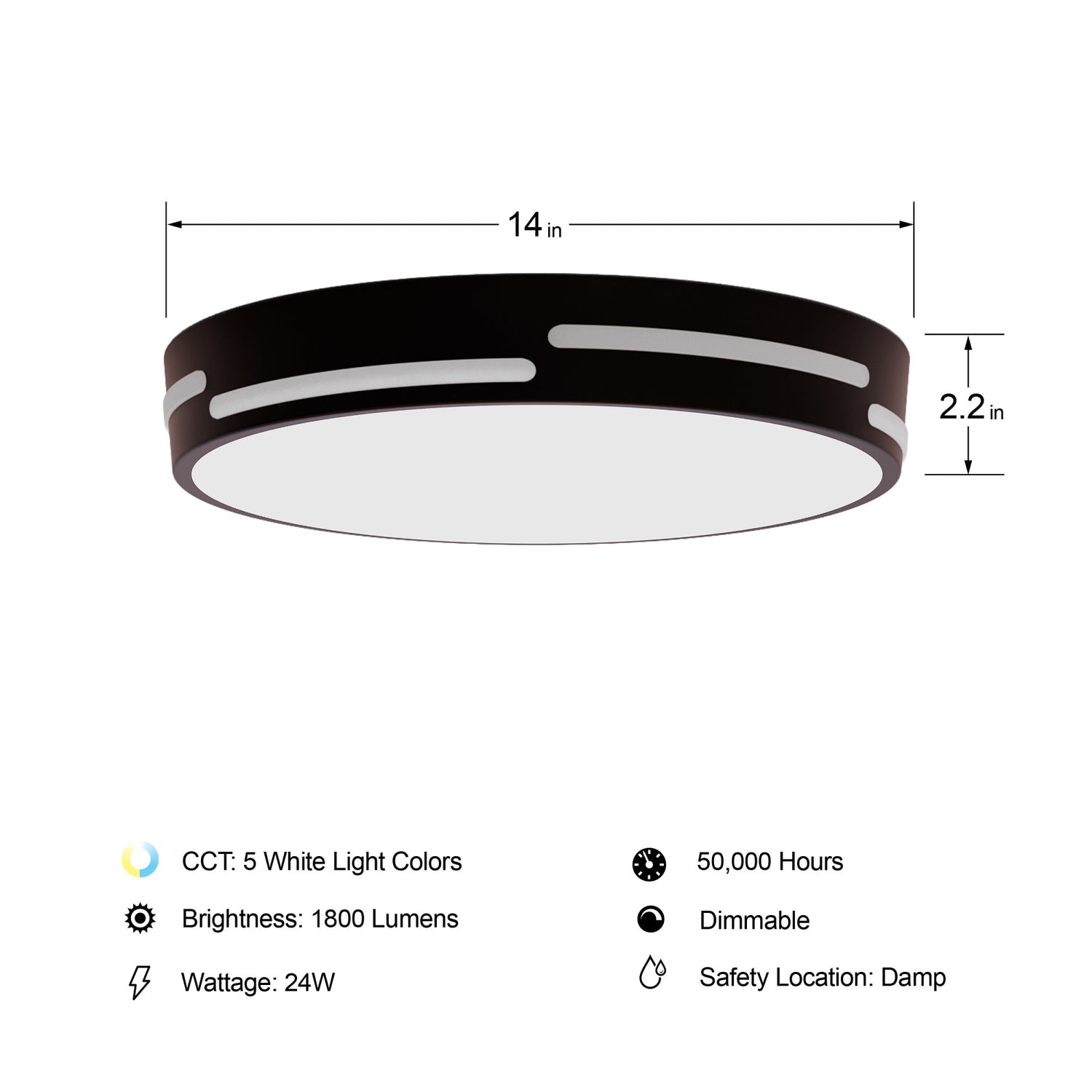 14 in. Dimmable Adjustable White LED Ceiling Fixture with Motion Night Light, Matte Black