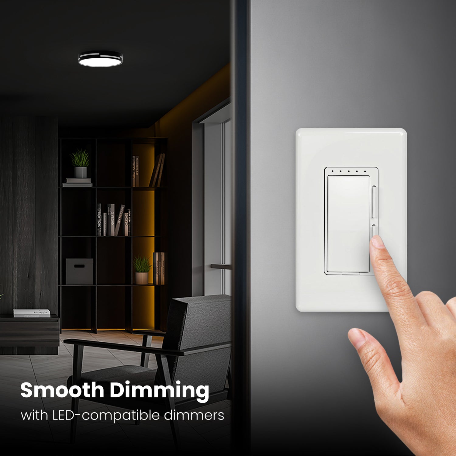 14 in. Dimmable Adjustable White LED Ceiling Fixture with Motion Night Light, Matte Black