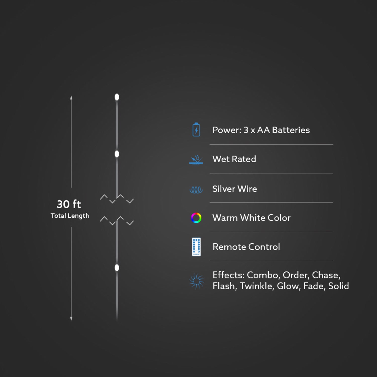 30 ft. Silver Wire Warm White LED Fairy String Light with Remote