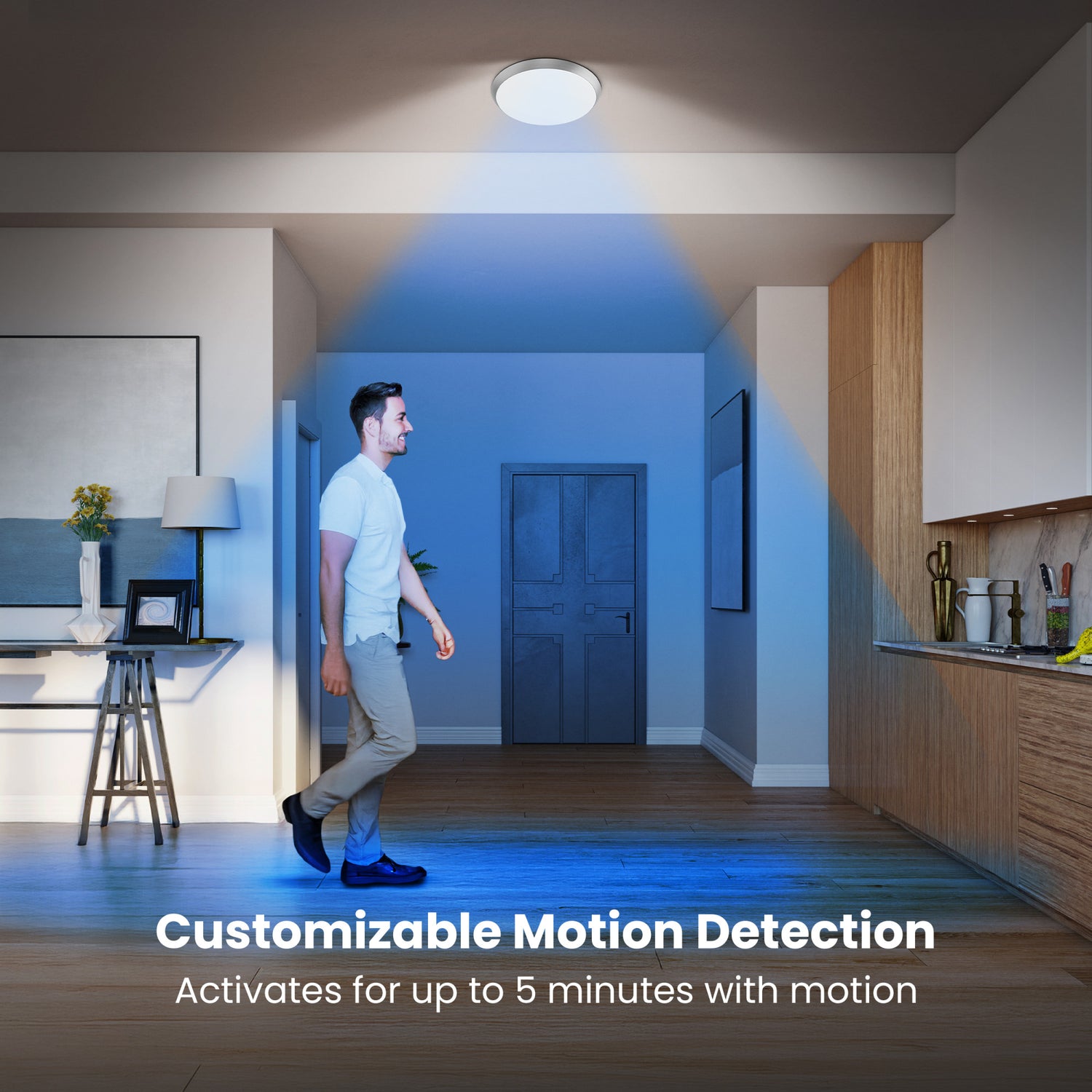 15 in. Round Adjustable White Flush Mount Motion Ceiling Light, Brushed Nickel or Matte Black Trim