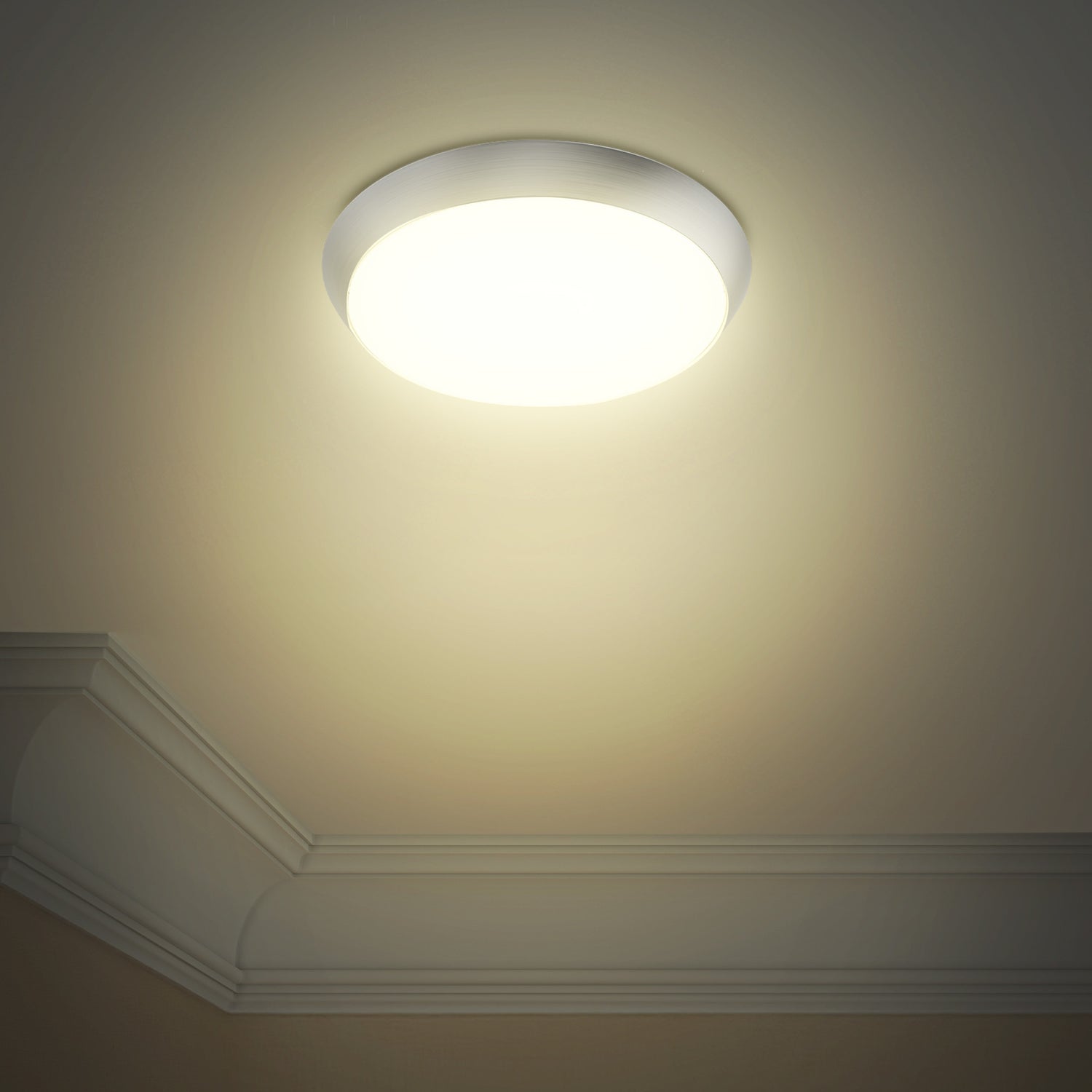 11 in. Dimmable Adjustable White LED Flush Mount Ceiling Fixture, Brushed Nickel