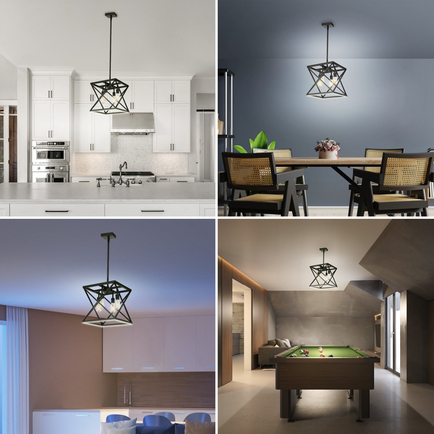 Katalyst Collection LED Decorative 4-Light Criss-Cross Pendant, Matte Black