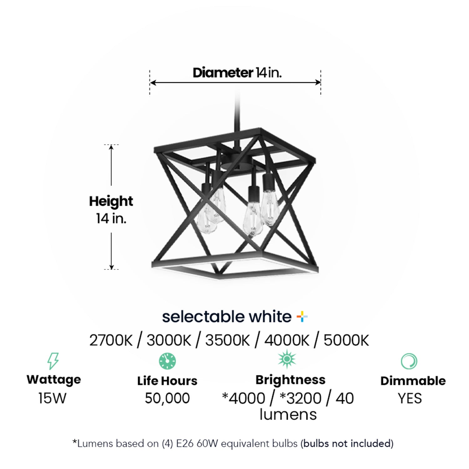 Katalyst Collection LED Decorative 4-Light Criss-Cross Pendant, Matte Black