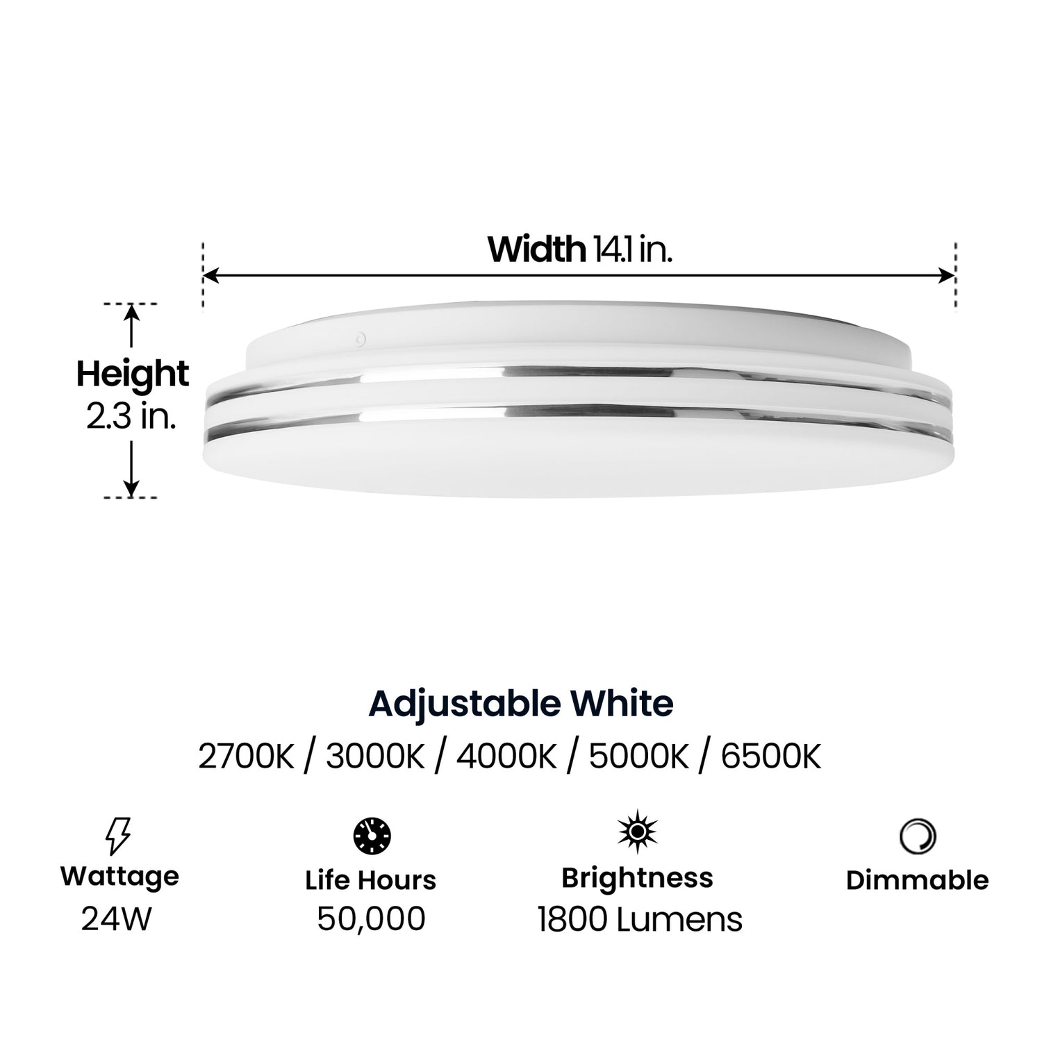 14 in. Dimmable Adjustable White LED Flush Mount Ceiling Fixture, Chrome