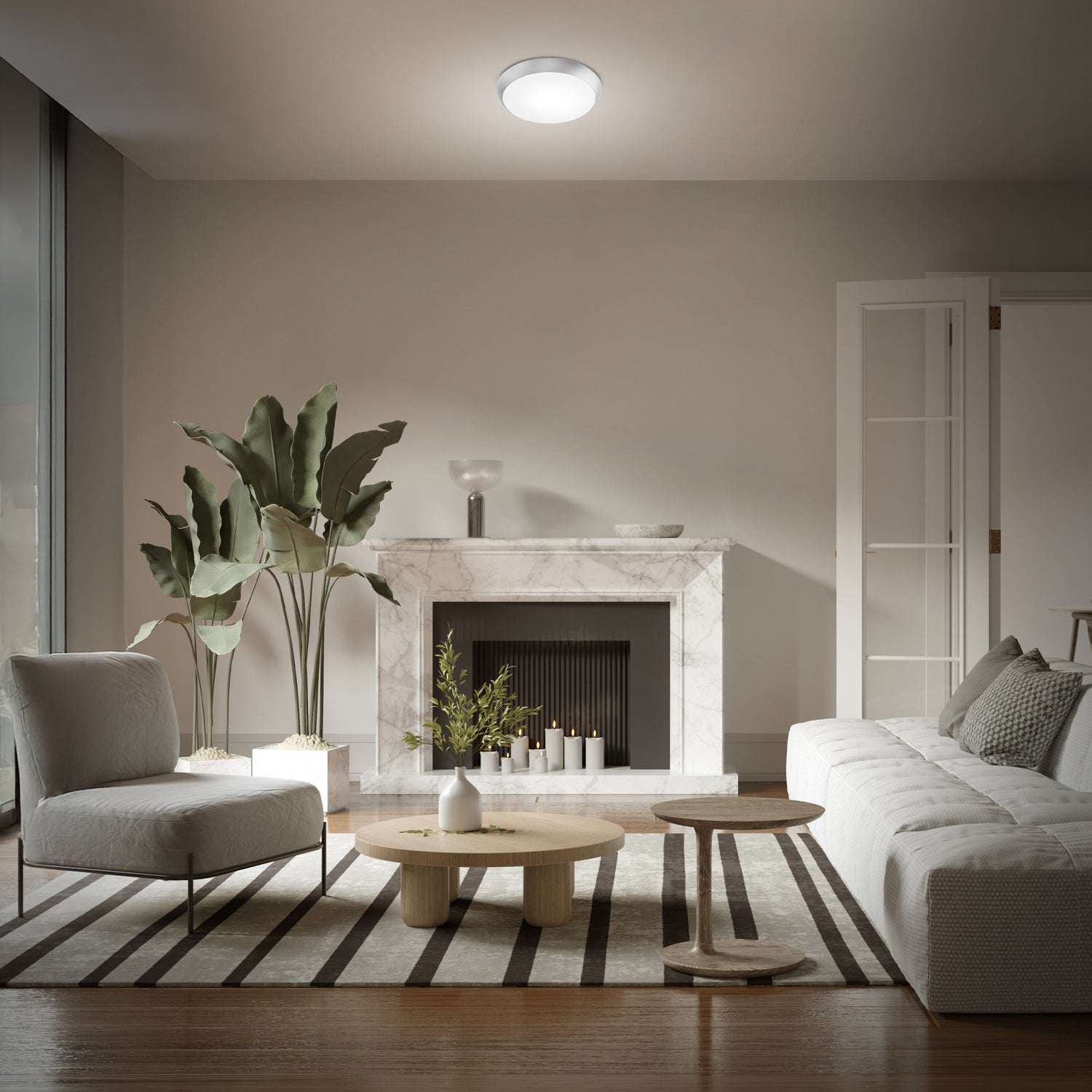 9 in. Dimmable Adjustable White LED Flush Mount Ceiling Fixture, Brushed Nickel