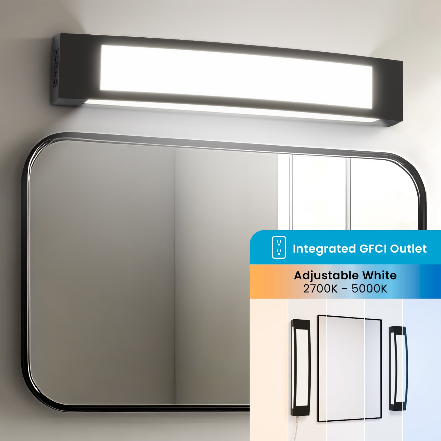 26 in. Vanity with Outlet, Black