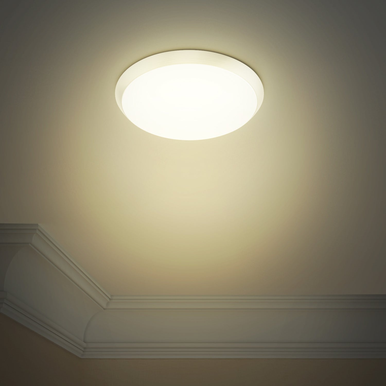 15 in. Round Adjustable White Flush Mount Motion Ceiling Light, Brushed Nickel or Matte Black Trim