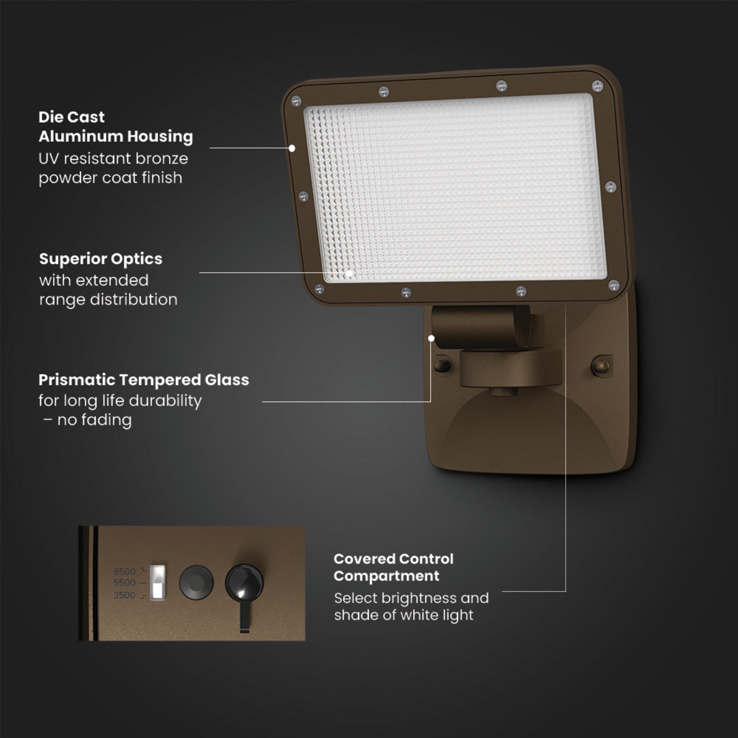 8500 Lumen Adjustable White Wall Flood Light with Lumen Select