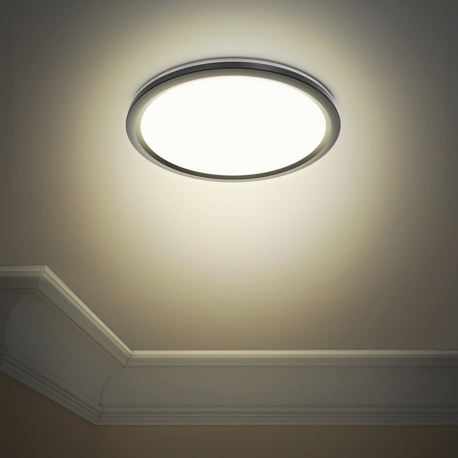 14 in. Dimmable Adjustable White Dual Band LED Flush Mount Ceiling Fixture, Matte Black