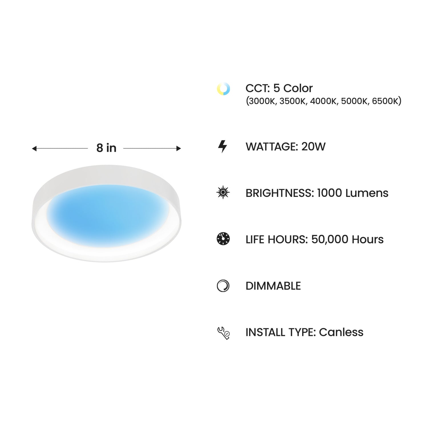 Vista 8 in. Round Canless LED Skylight Fixture
