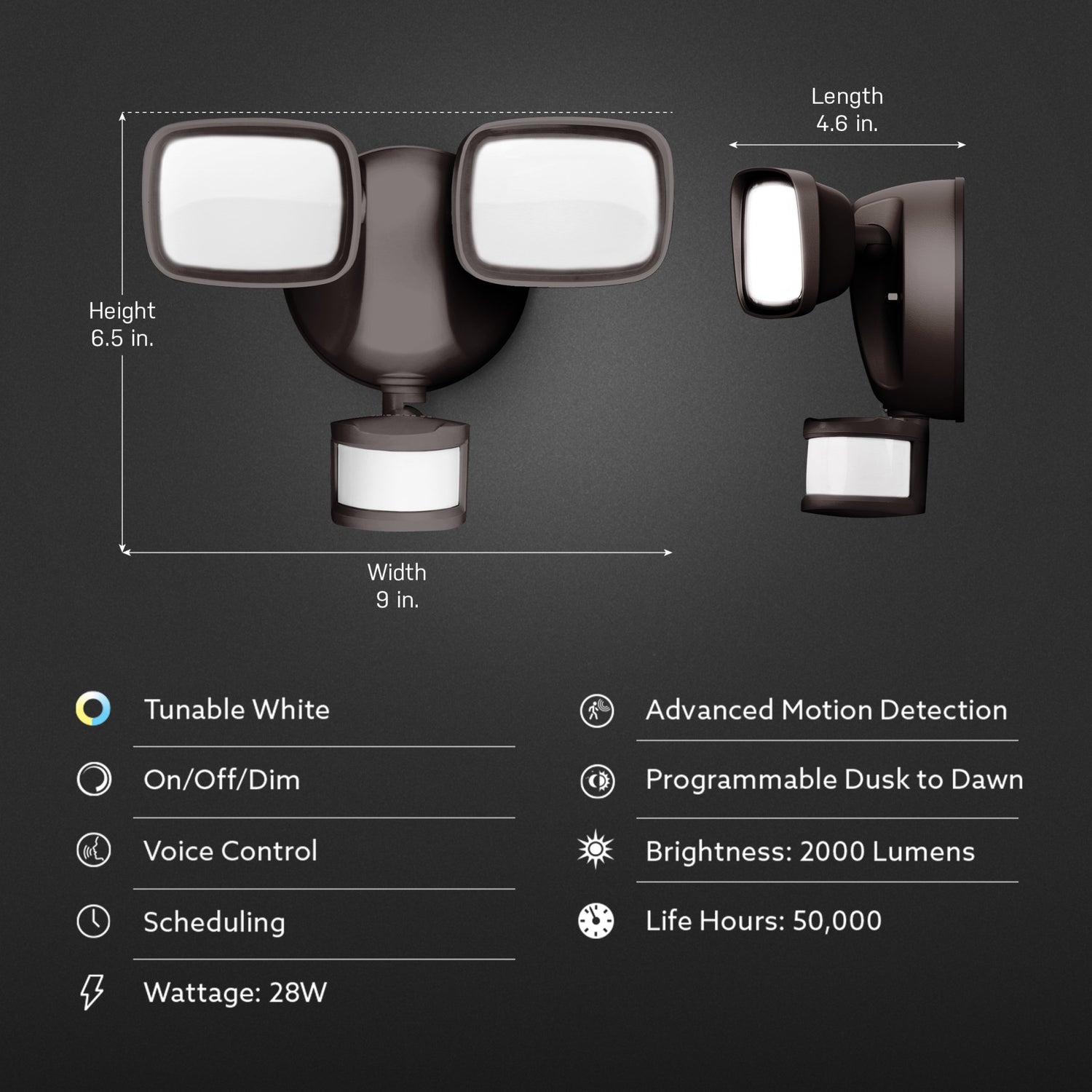 9 in. Tunable White Alexa Google Smart Bronze Flood Light