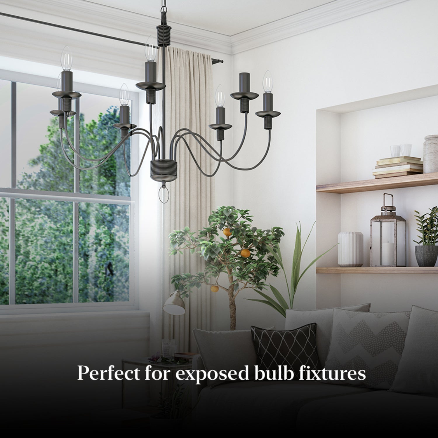 5.5W (60W Replacement) True White (3500K) B10 Candelabra (E12 Base) Dimmable Torpedo Tip Exposed White Filament Chandelier LED Bulb (3-Pack)