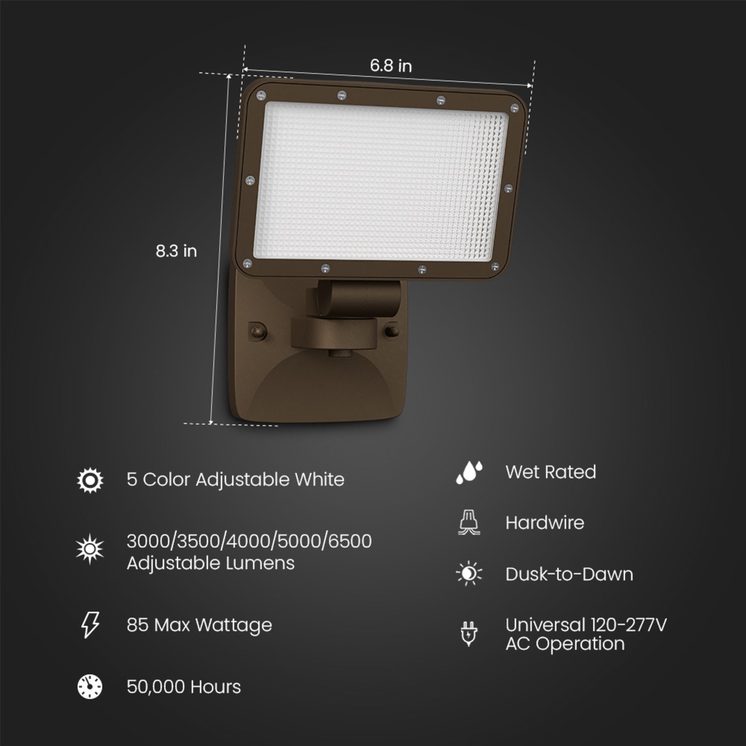 8500 Lumen Adjustable White Wall Flood Light with Lumen Select