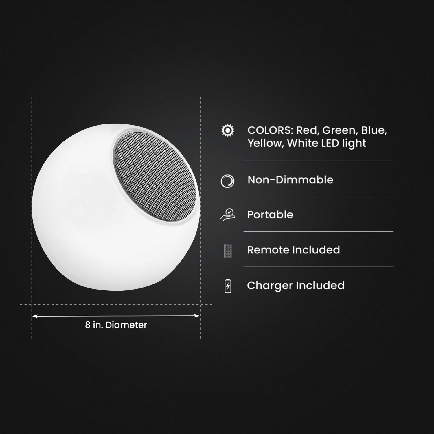 8 in. Rechargeable Color Changing LED Orb with Bluetooth Speaker