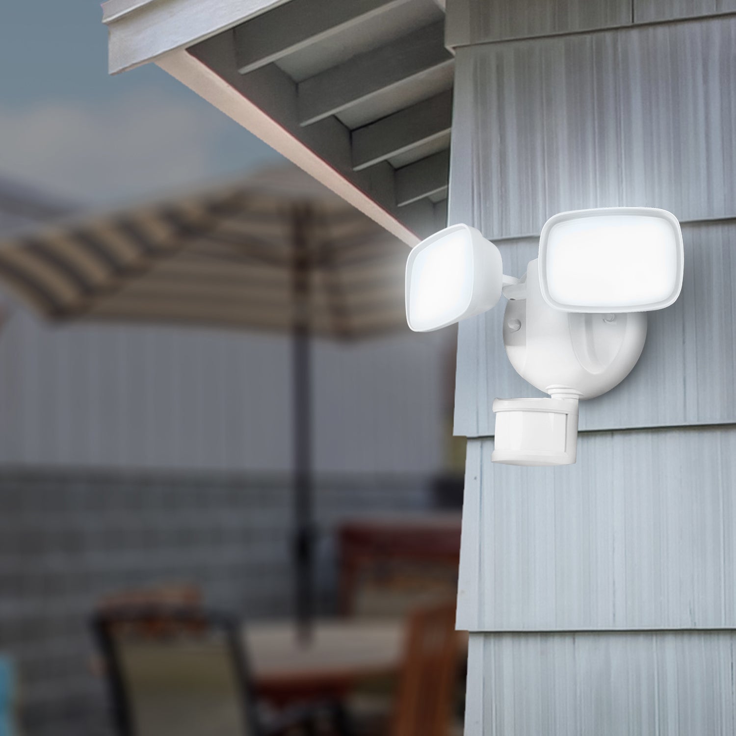 9 in. 28W Tunable White Dual Head Smart Motion Security Flood Light in White with Alexa Google