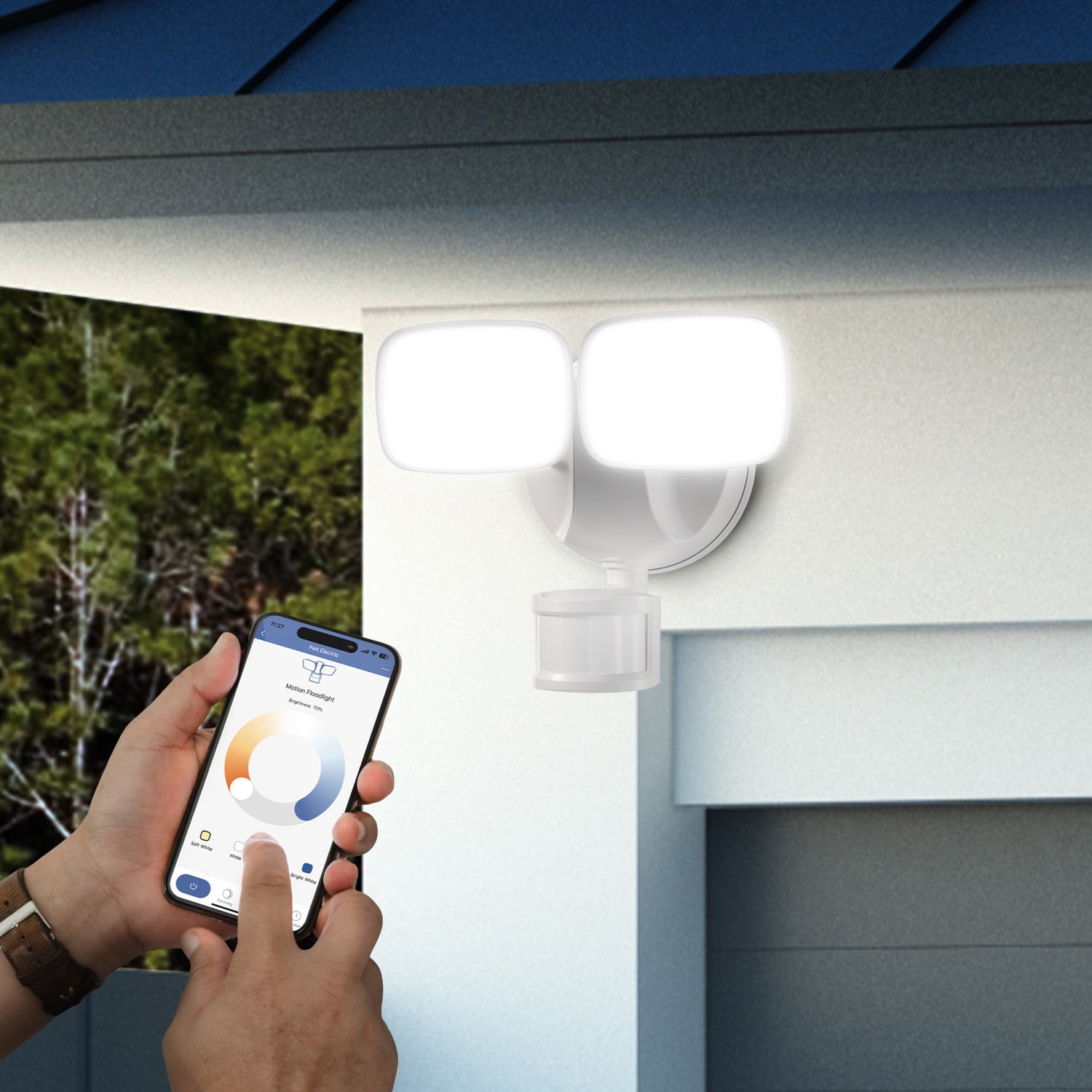 9 in. 28W Tunable White Dual Head Smart Motion Security Flood Light in White with Alexa Google