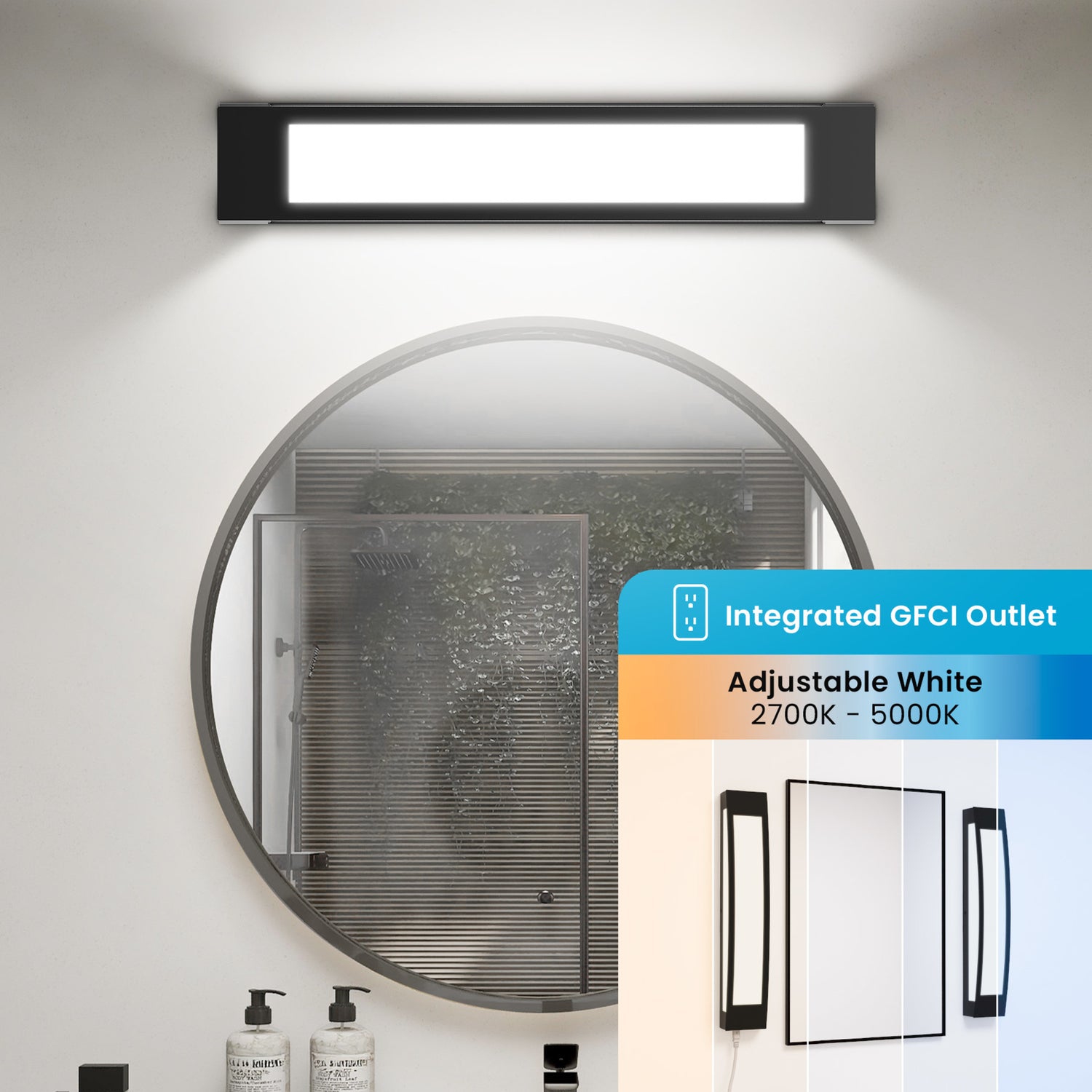 26 in. Vanity with Outlet, Black