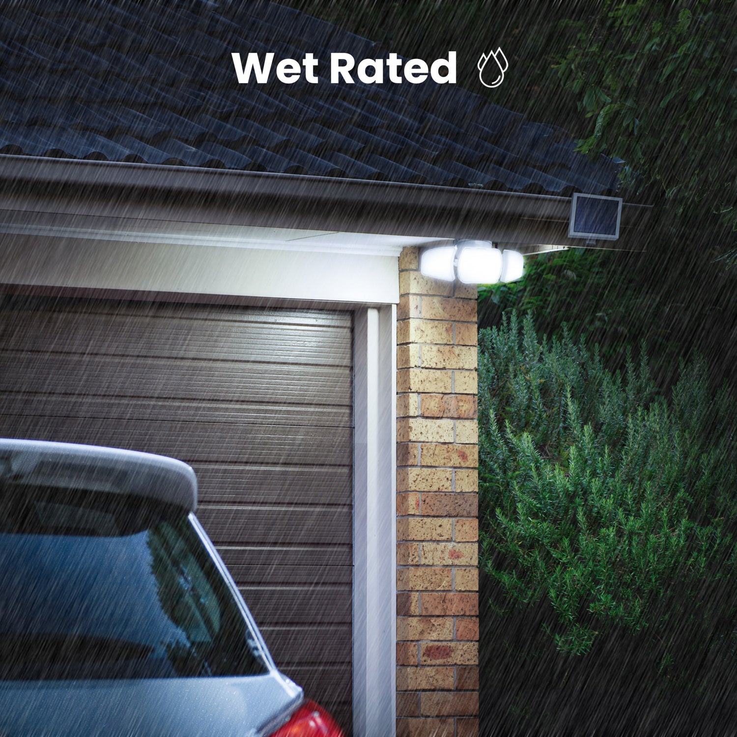 13 in. Daylight White (5000K) White Triple Head LED Solar Security Flood Lights with Motion Sensor