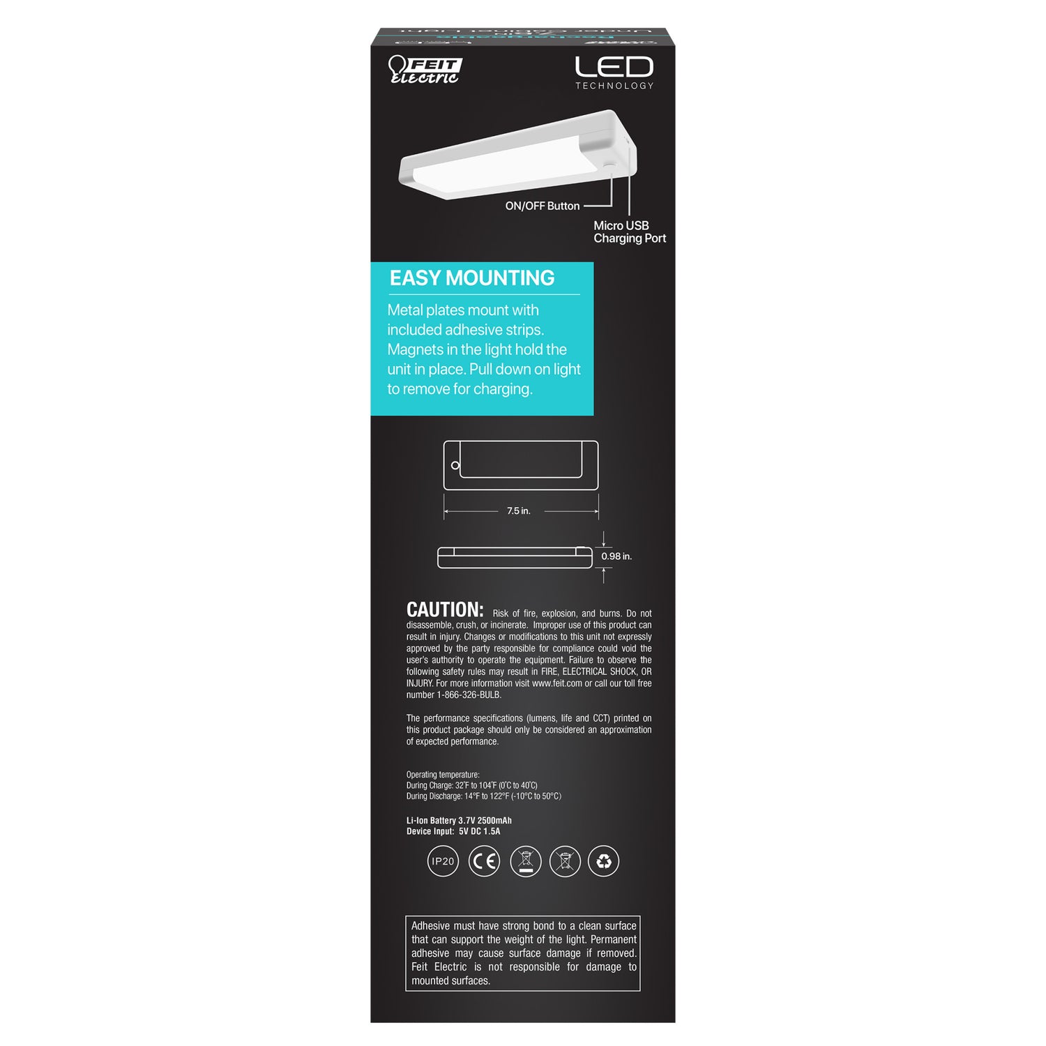 7.5 in. Rechargeable Battery Undercabinet Light - Feit Electric