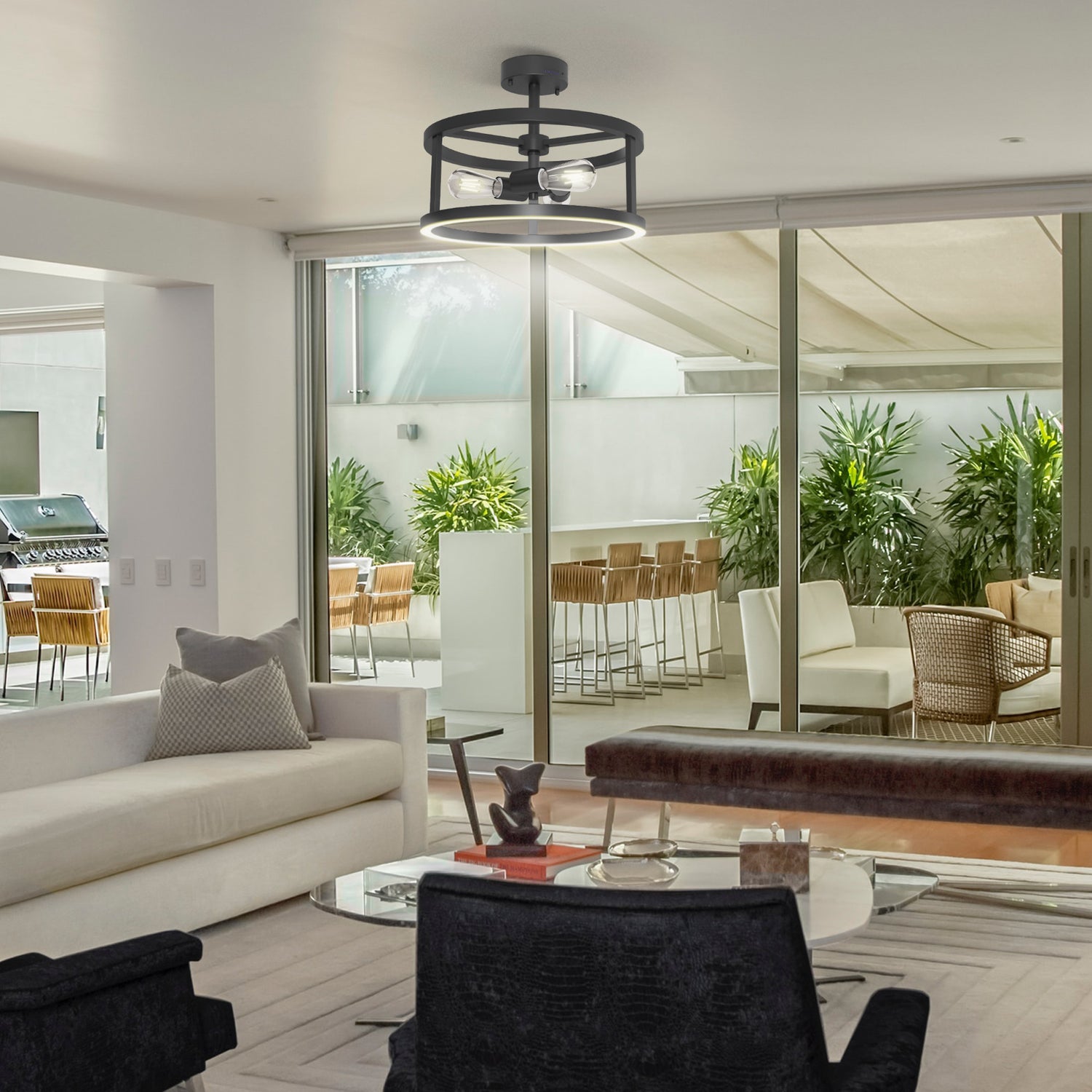 Katalyst Collection LED Semi Flush Decorative Ceiling Light Fixture Matte Black