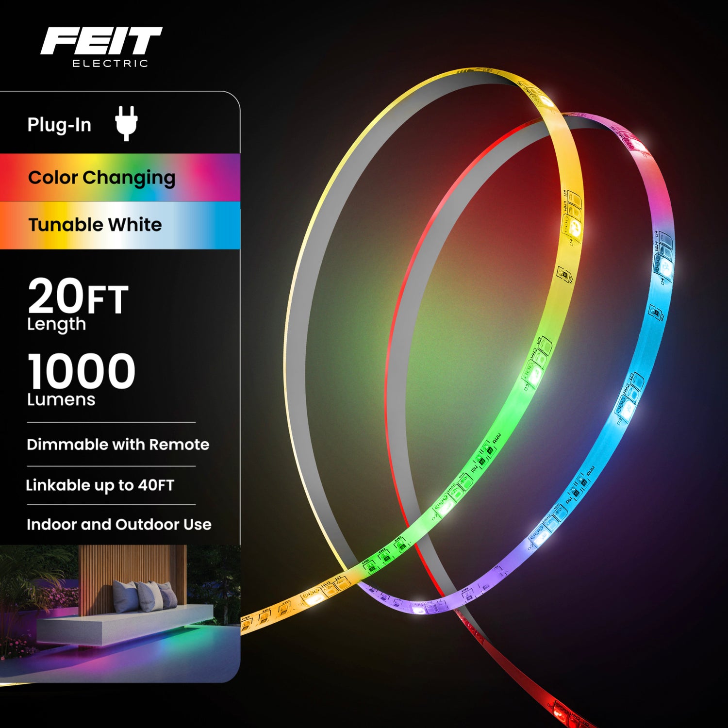 20 ft. LED Color Chasing and Tunable White Tape Light with Remote