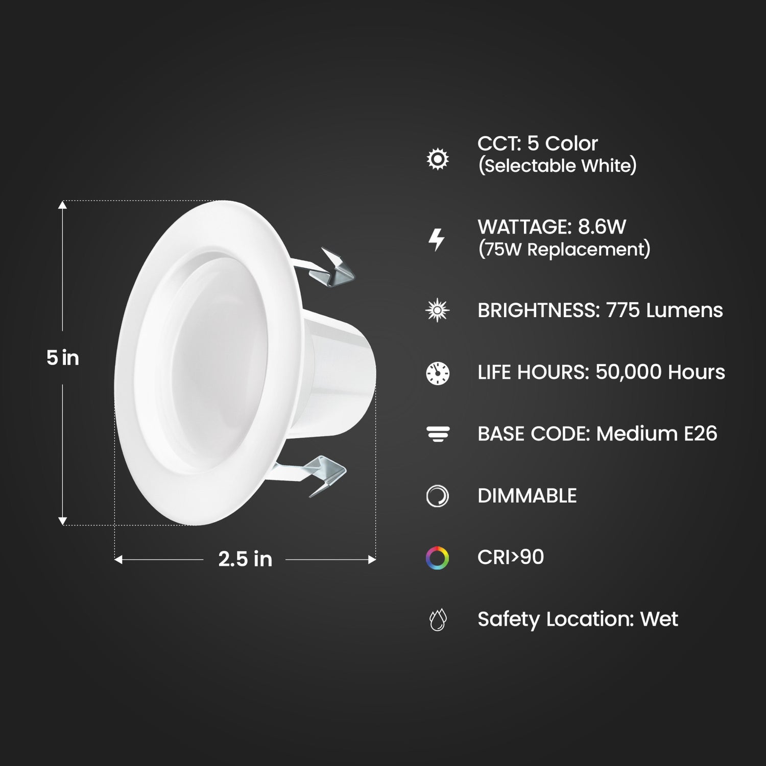 4 in. 8.6W (75W Replacement) Color Selectable (5CCT) Dimmable LED Recessed Downlight (4-Pack)