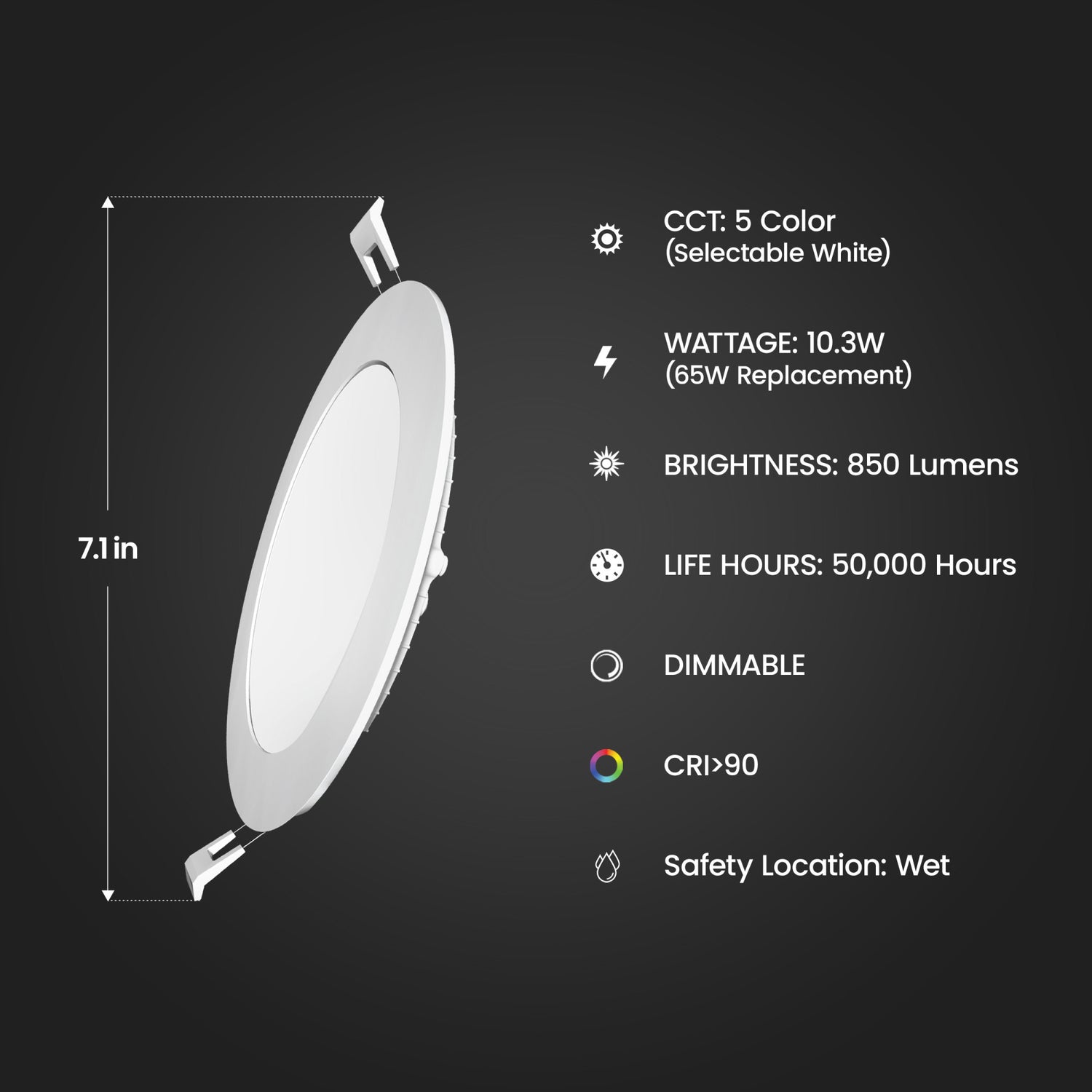 6 in. 65W Replacement Adjustable White (5CCT) Tethered J-Box LED Downlight