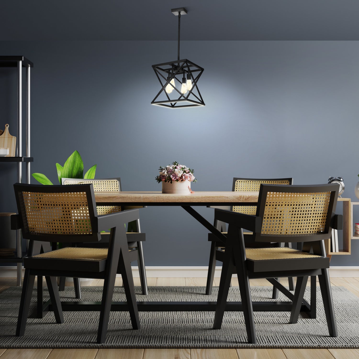 Katalyst Collection LED Decorative 4-Light Criss-Cross Pendant, Matte Black