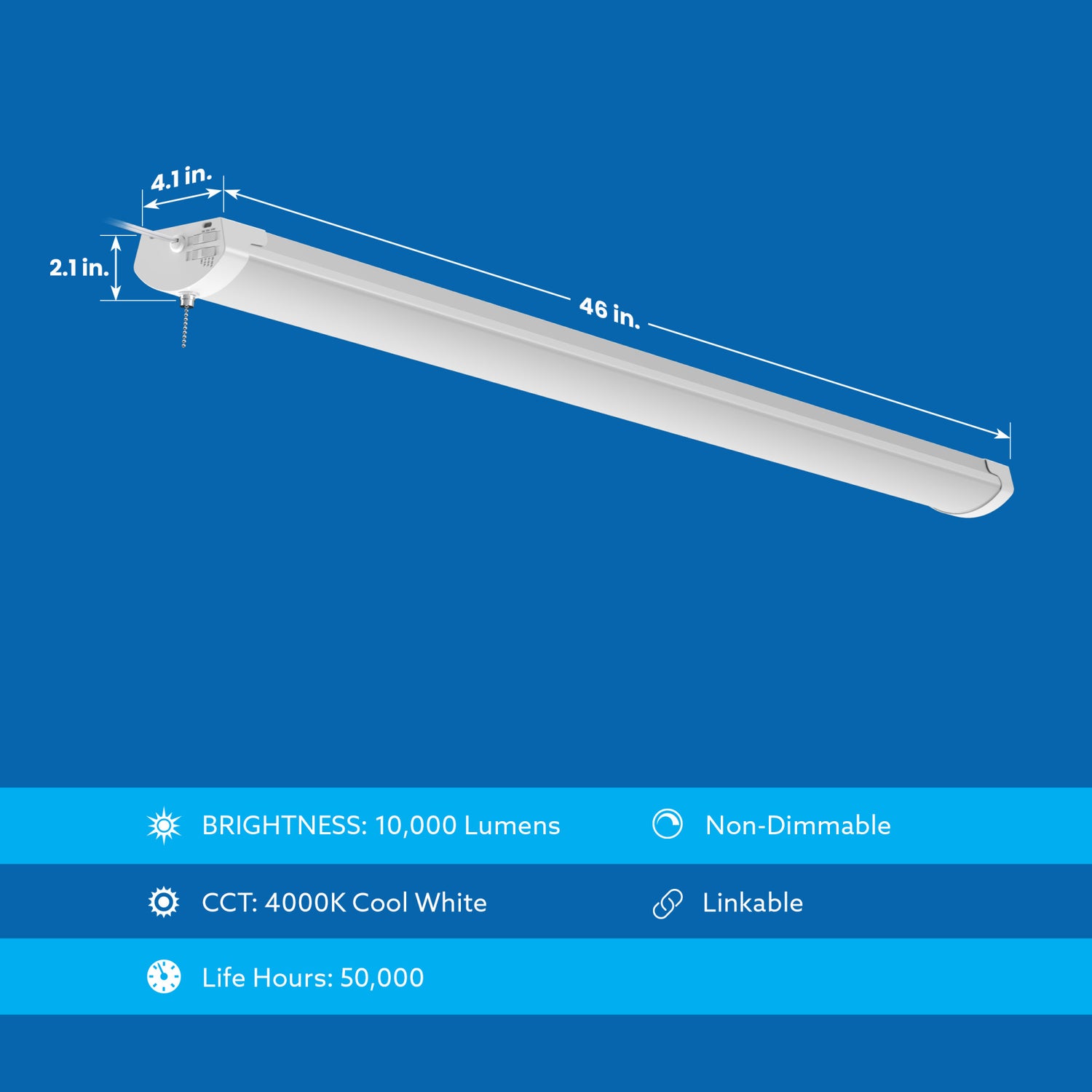 46 in. LED Cool White Motion Activated Multi-Directional Shop Light (2-Pack)