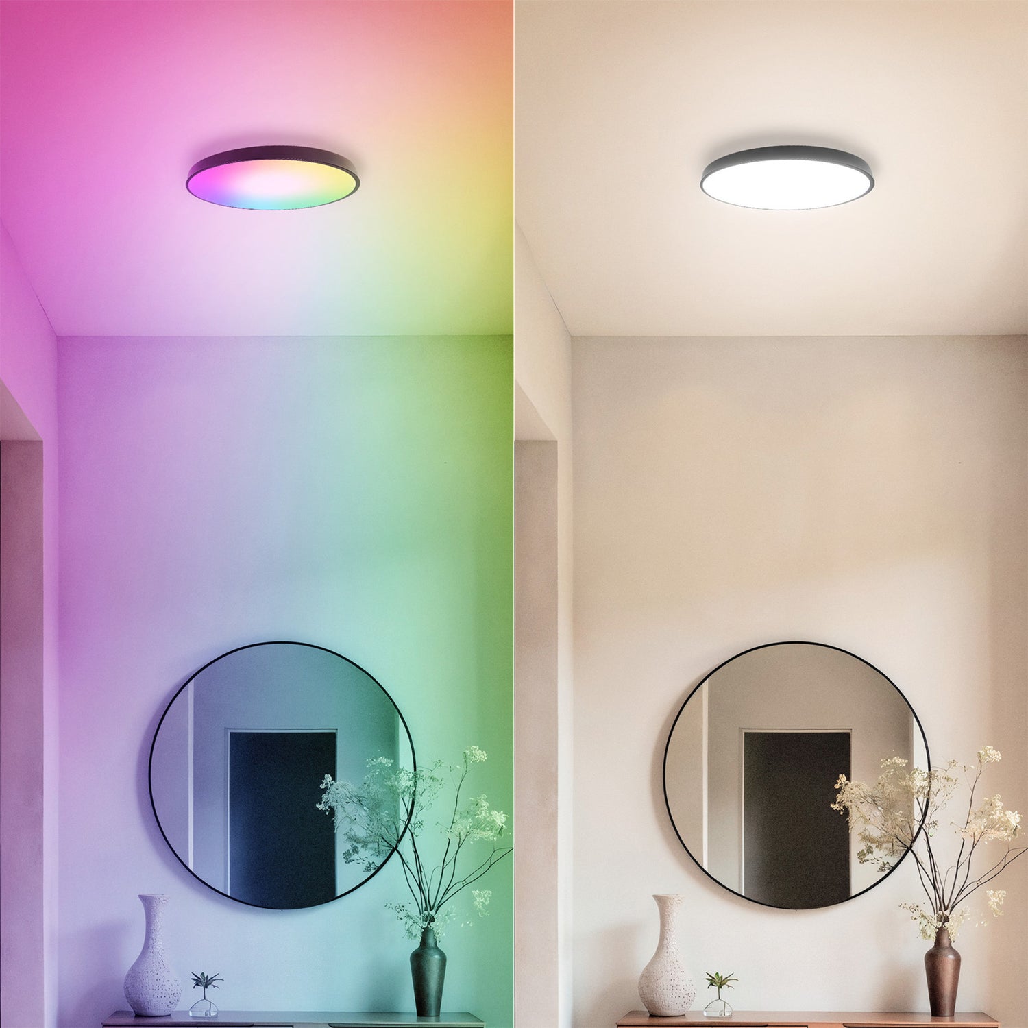 15 in. Round Smart Flush Mount Ceiling Light Fixture, Black