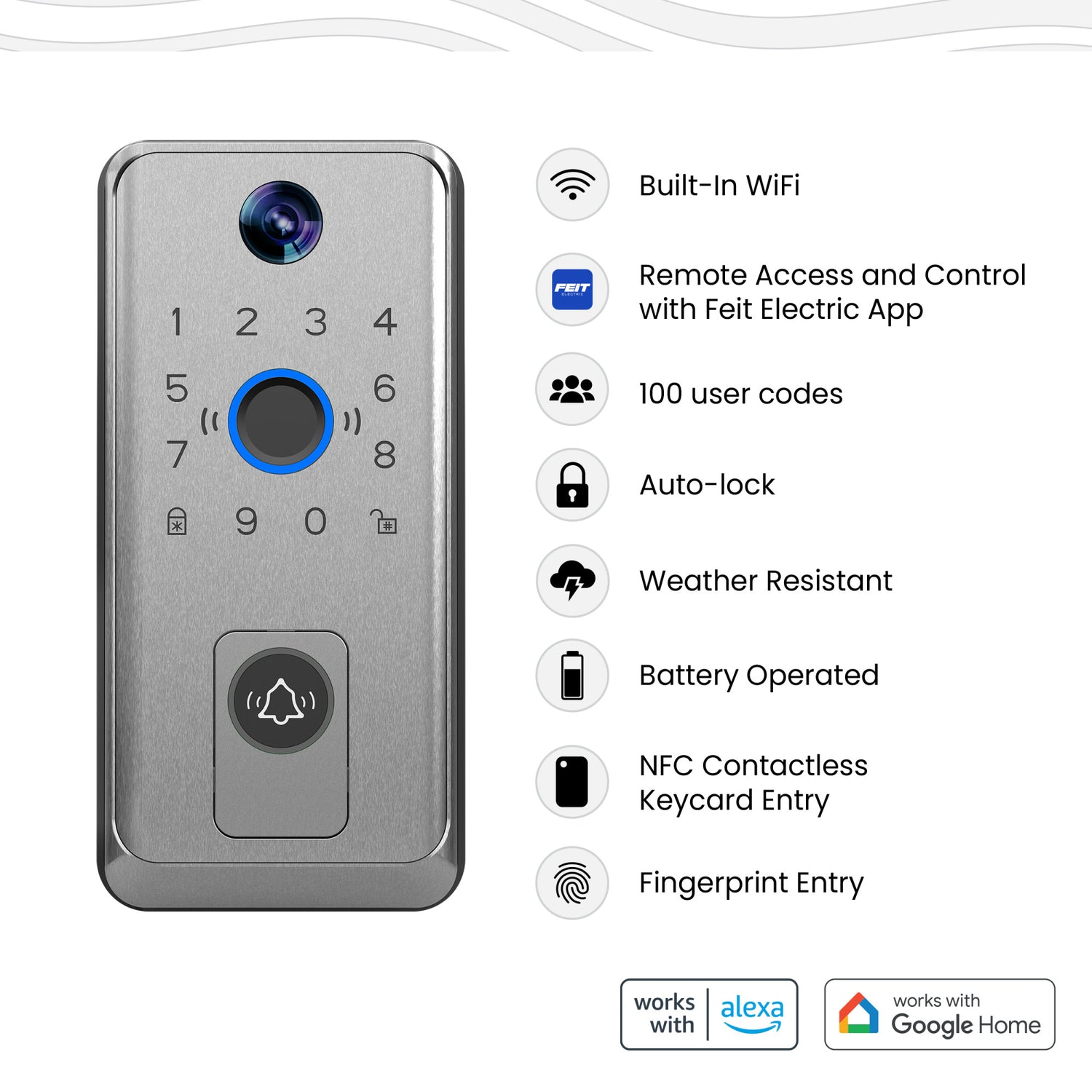 Smart Door Lock with Camera Doorbell, Satin Nickel