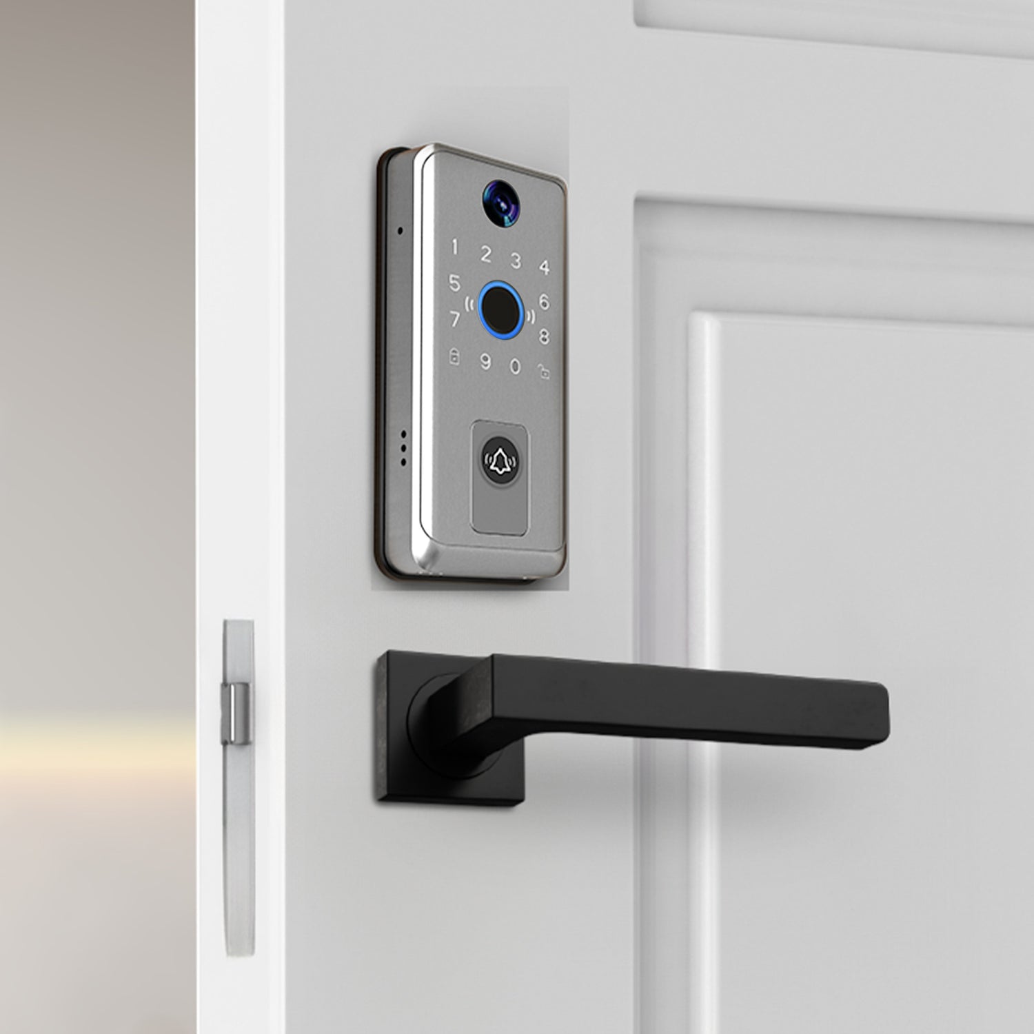 Smart Door Lock with Camera Doorbell, Satin Nickel
