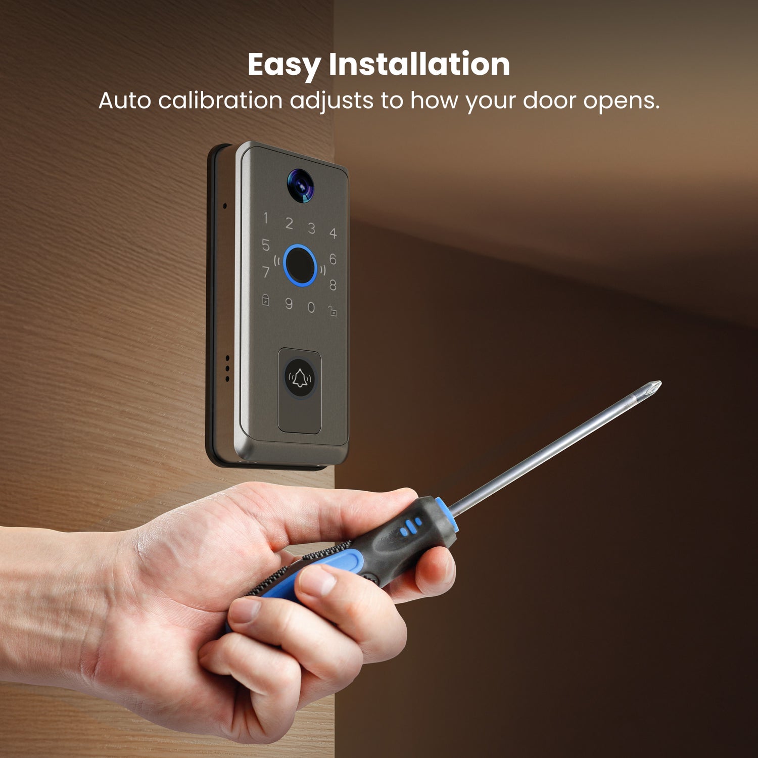 Smart Door Lock with Camera Doorbell, Satin Nickel