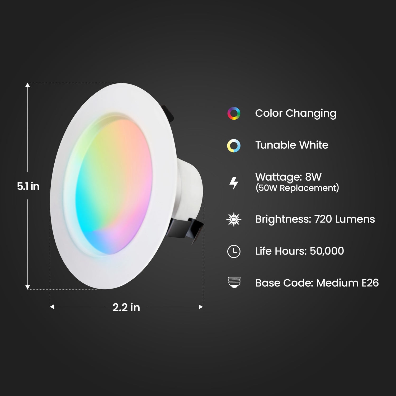 4 in. 8W (50W Replacement) Color Changing Alexa Google Siri Smart Wi-Fi Recessed Downlight