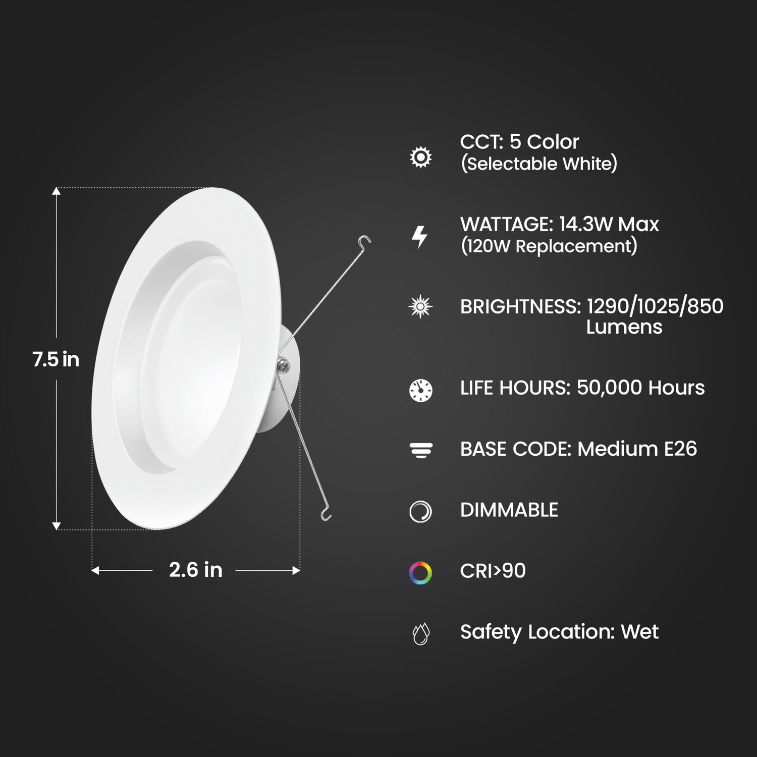 5-6 in. 14.3W (120W Replacement) Color Selectable (5CCT) High Output LED Recessed Downlight (4-Pack)