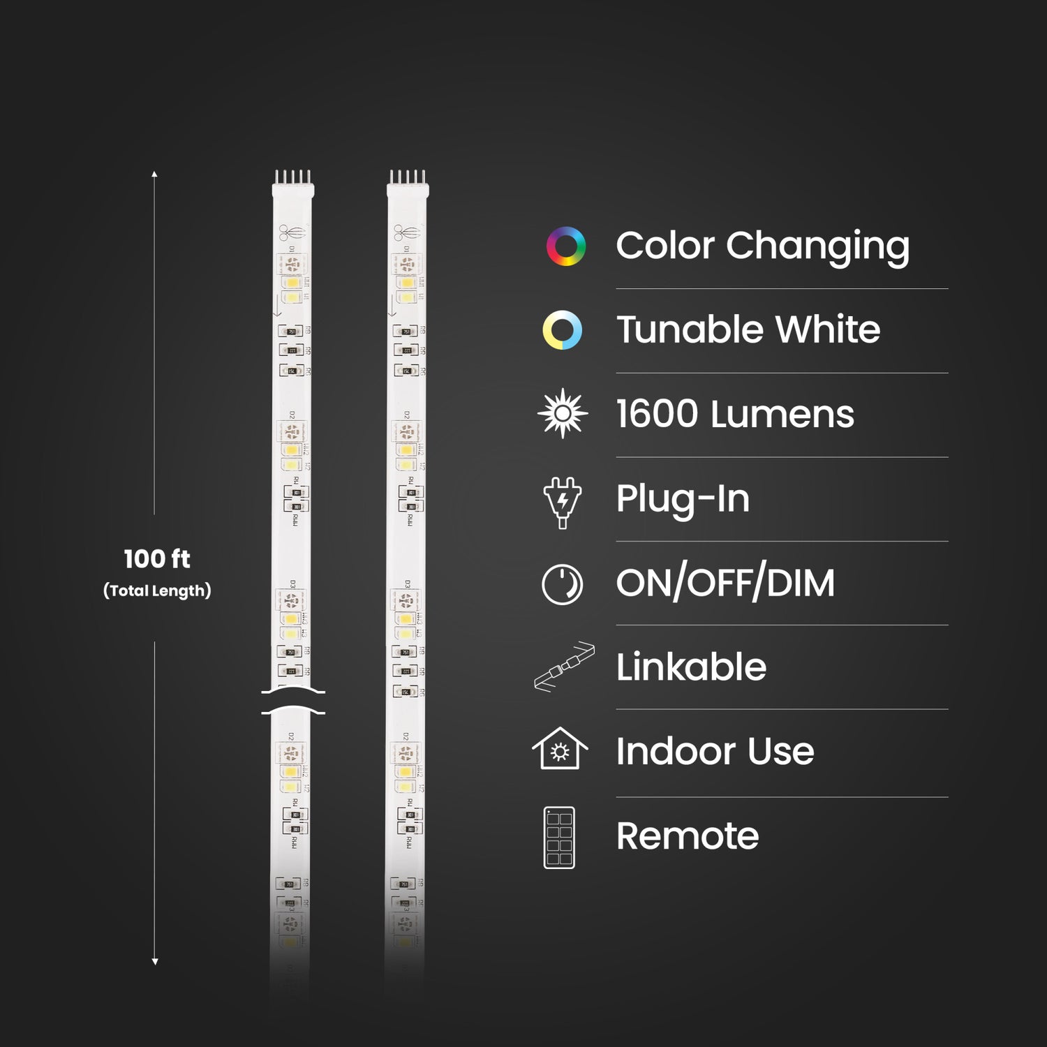 100 ft. Color Changing and Tunable White LED Smart Strip Light