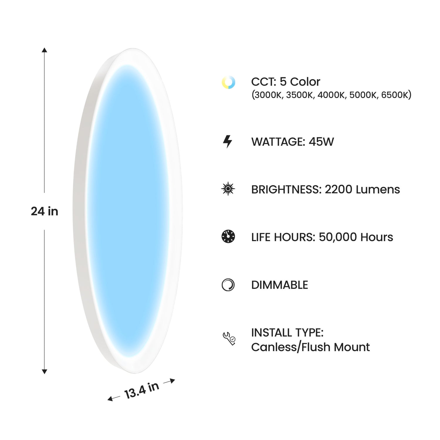 Vista 24 in. Oval Flush Mount LED Skylight Fixture
